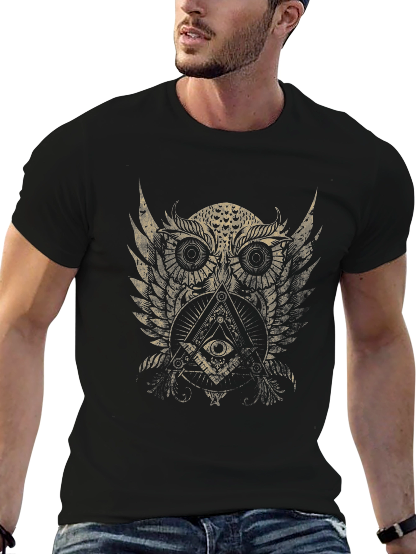 Mystic Owl Graphic Tee - Black Cotton Blend