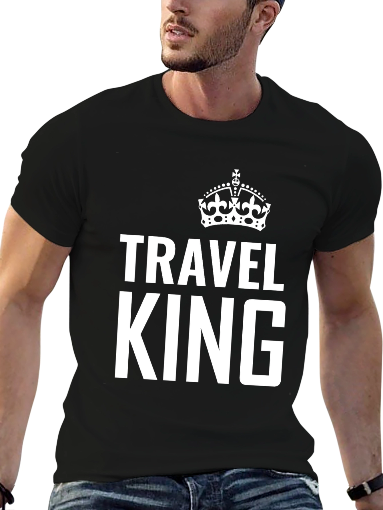 Travel King Graphic Tee - Black Crew Neck T-Shirt