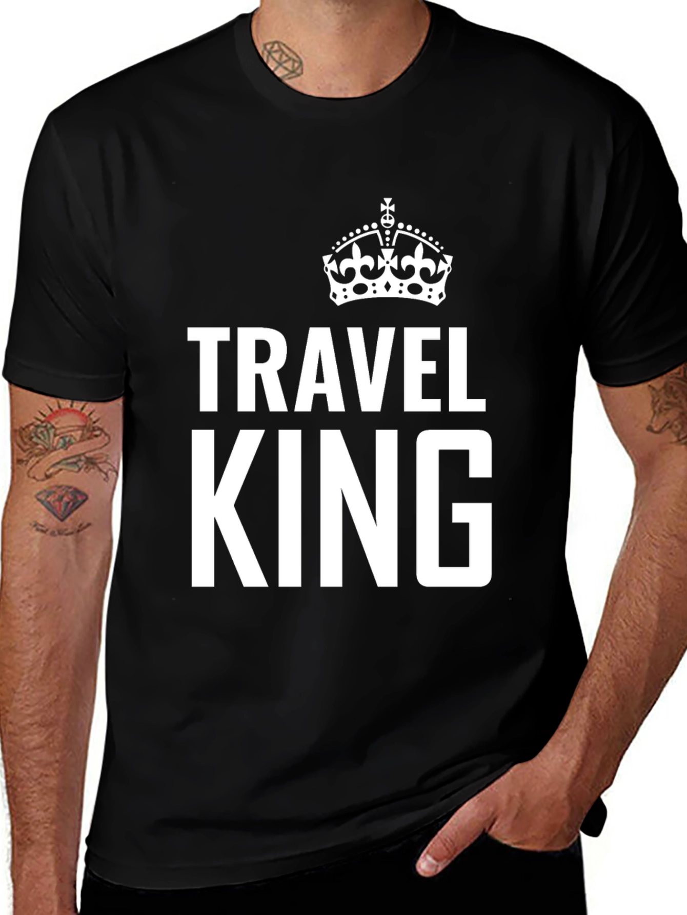 Travel King Graphic Tee - Black Crew Neck T-Shirt