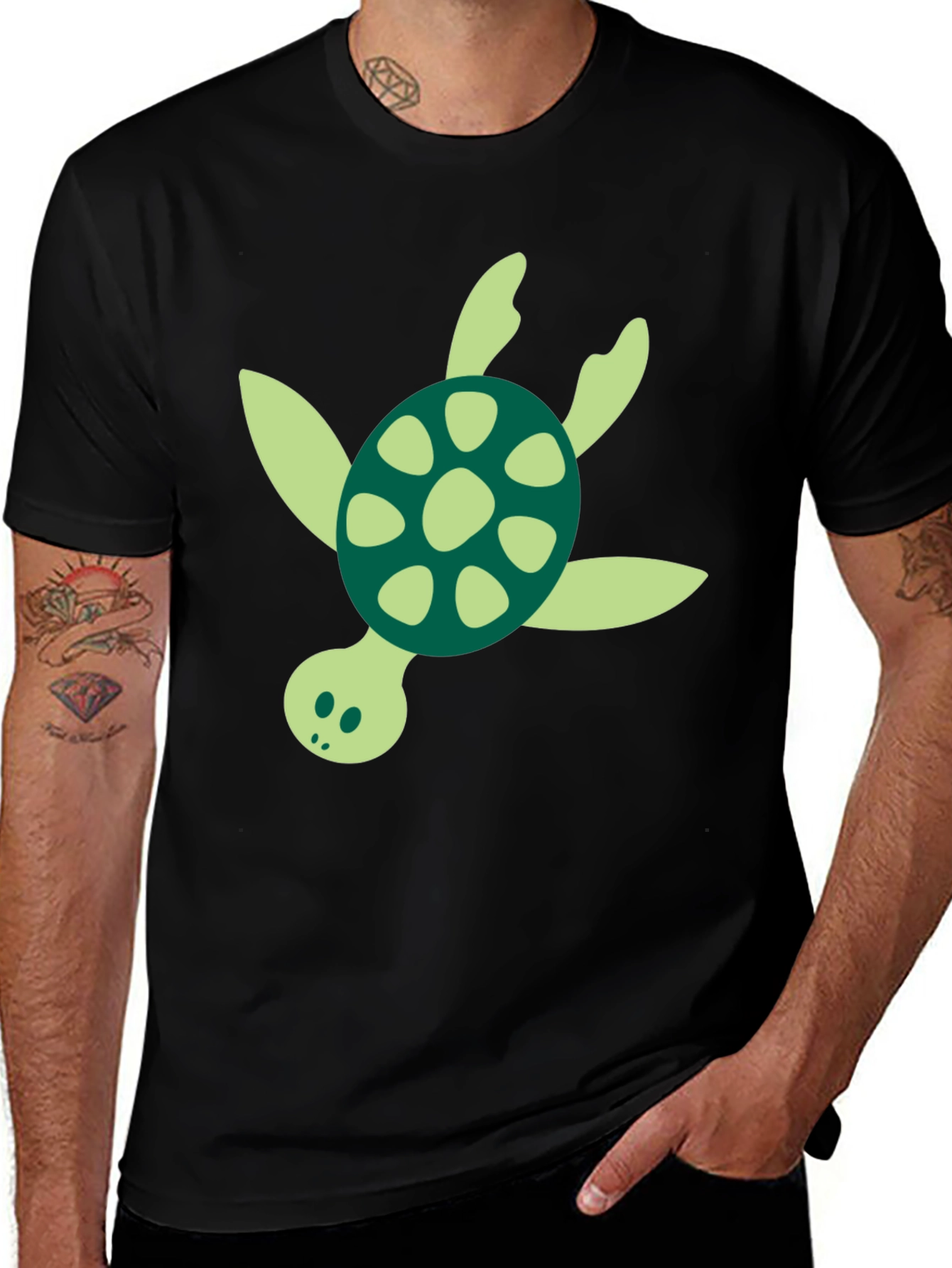 Turtle Graphic Tee - Black Cotton Blend