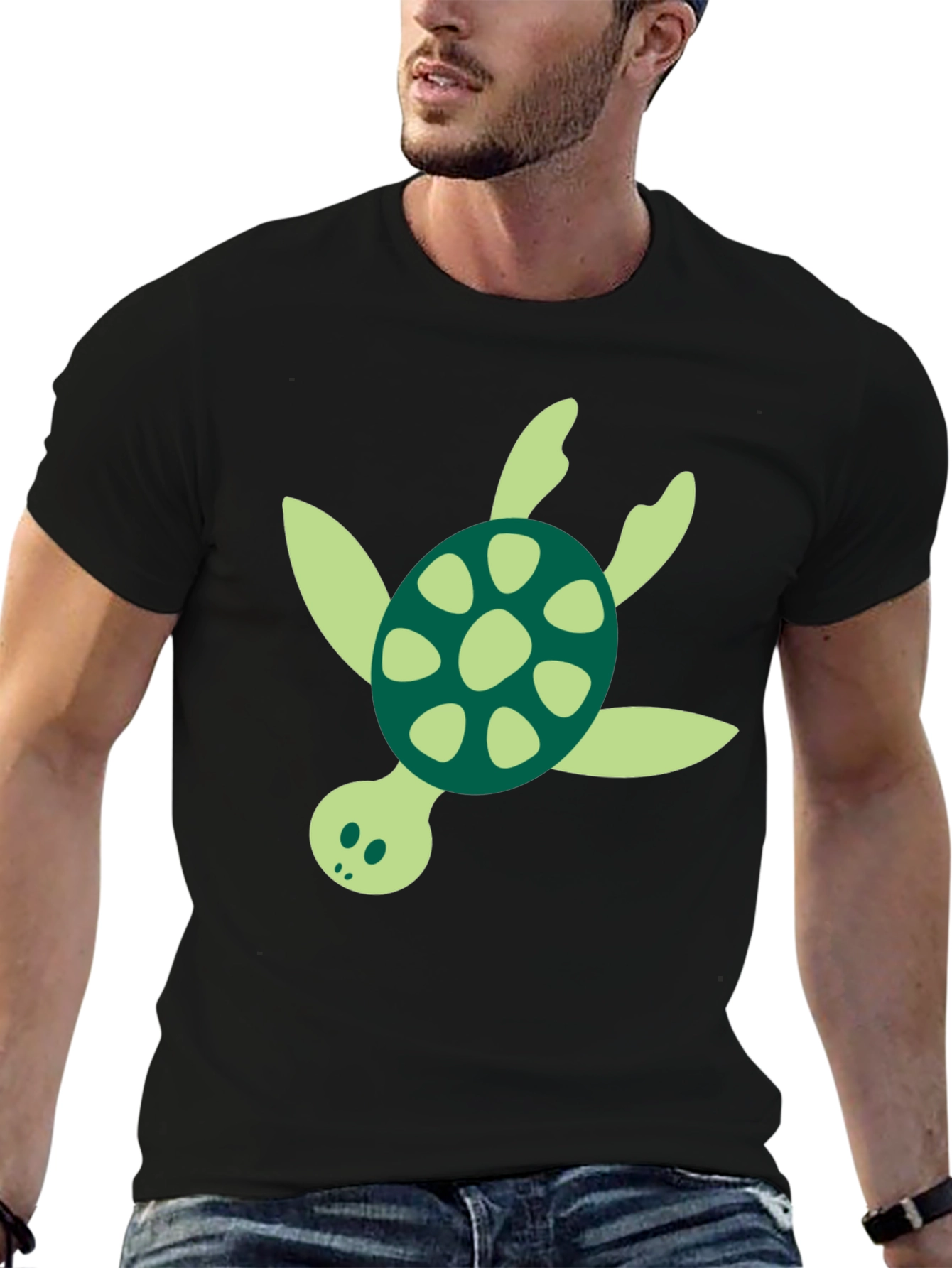 Turtle Graphic Tee - Black Cotton Blend