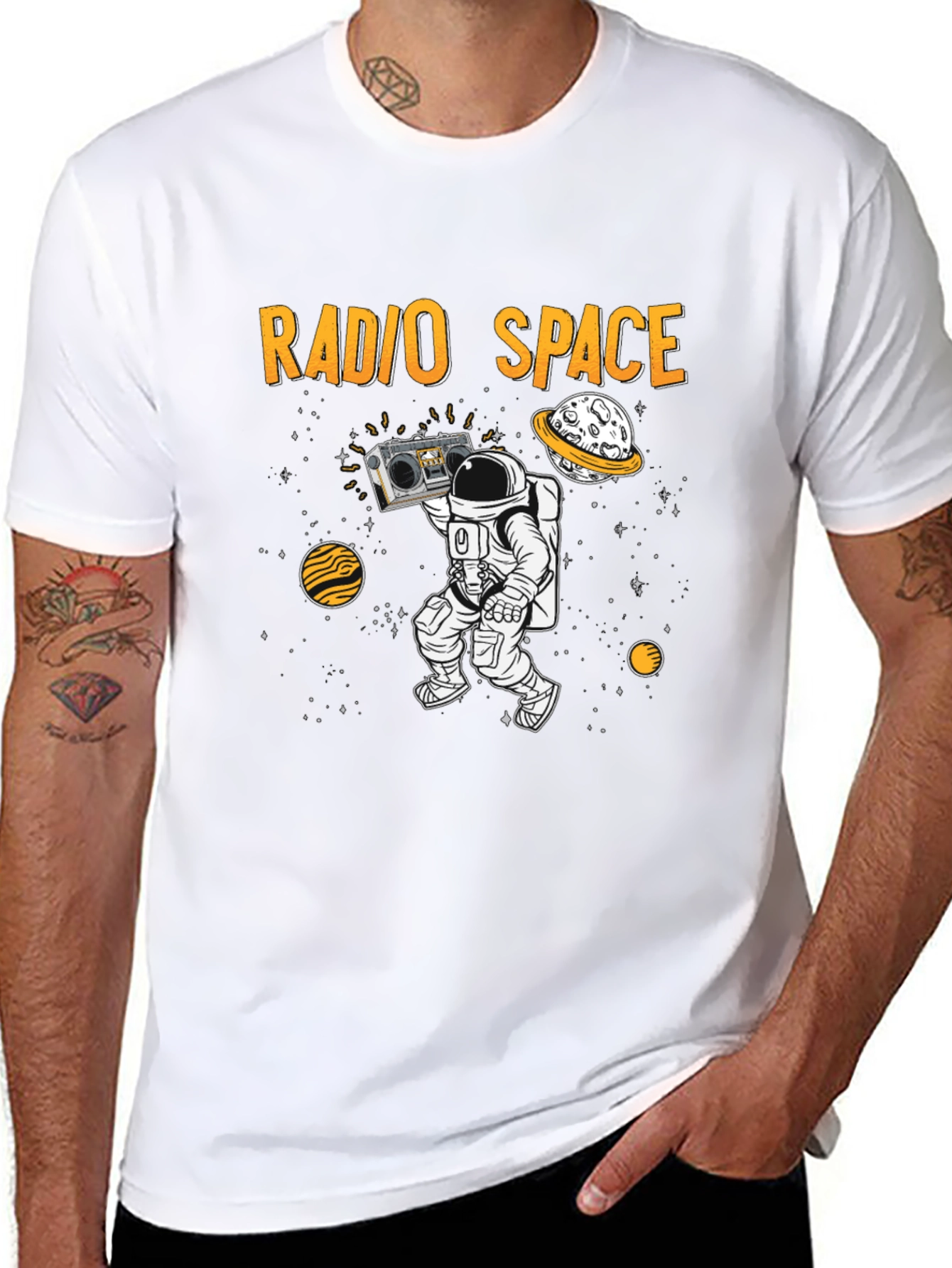 Radio Space T-Shirt Astronaut Black Graphic Tee