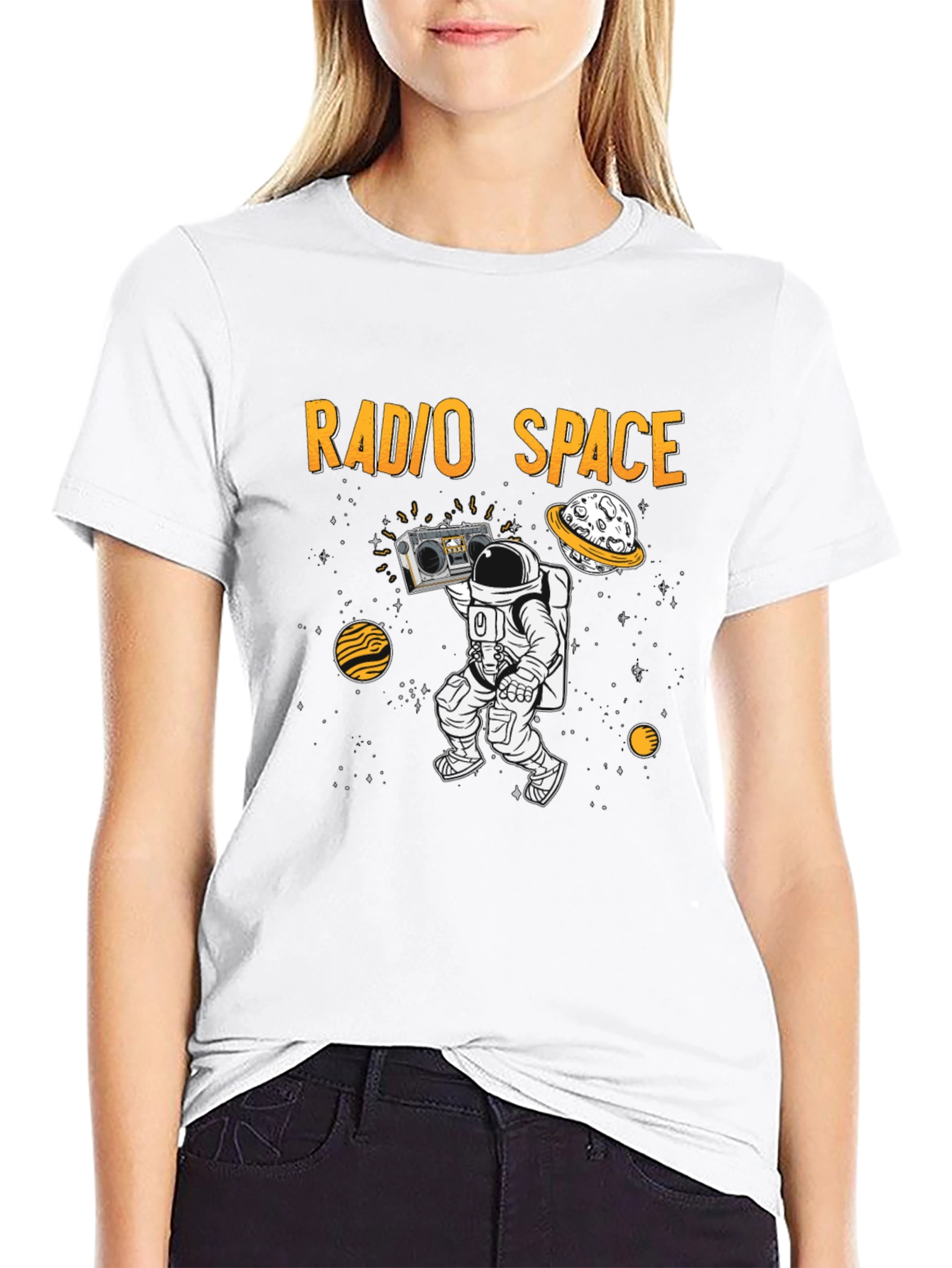 Radio Space T-Shirt Astronaut Black Graphic Tee