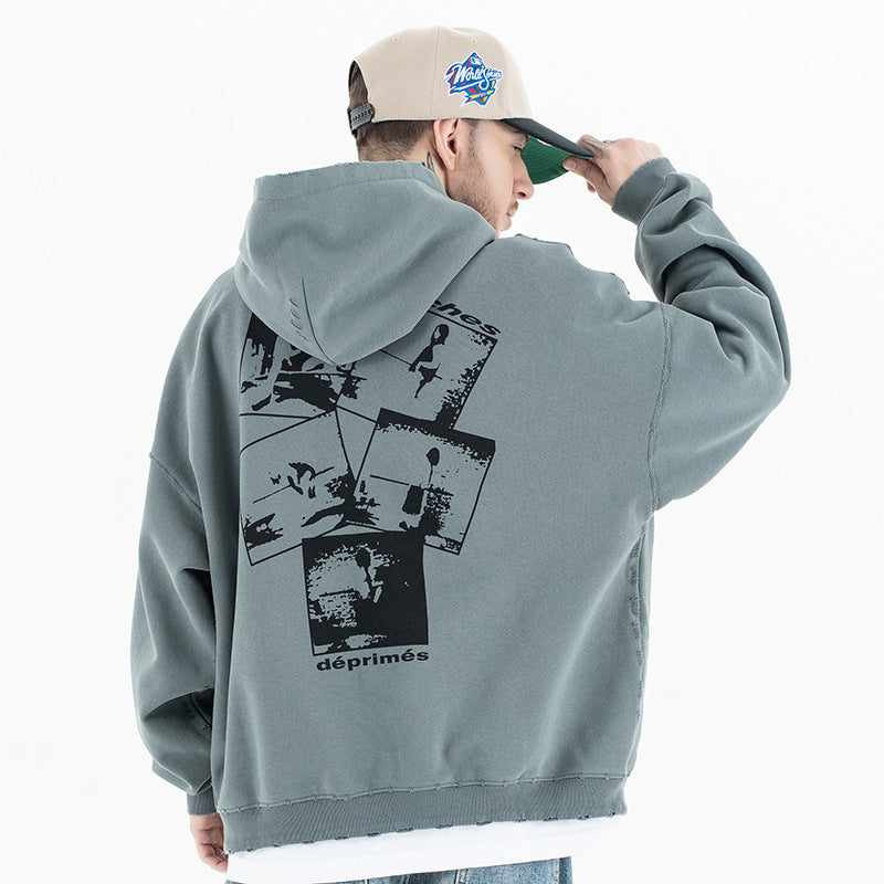 Men's Clothing Melancholic Rich Second Generation Printed Fleece Retro Hooded Sweatshirt