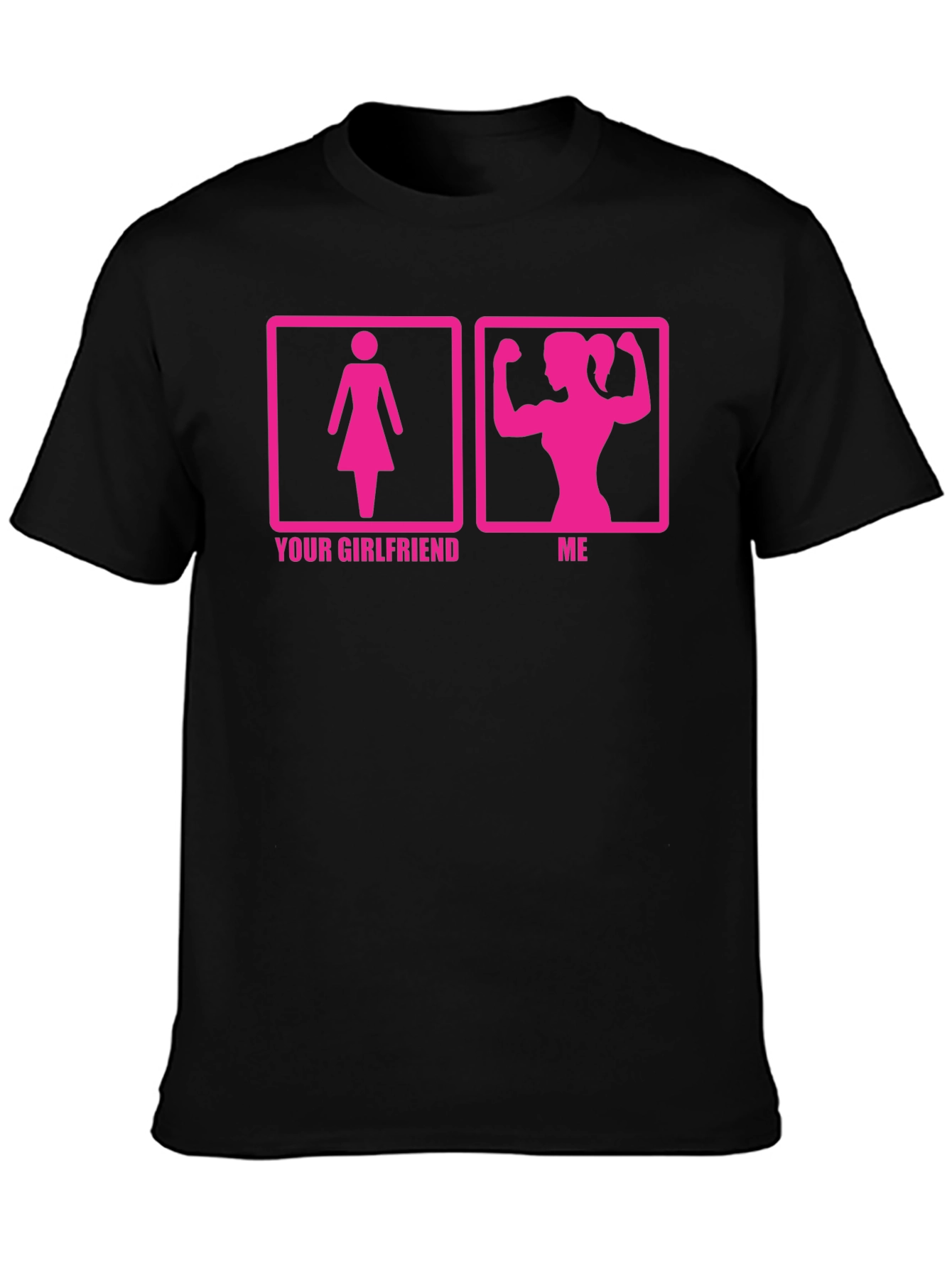 Humorous Womens Black T-Shirt: Your Girlfriend vs. Me