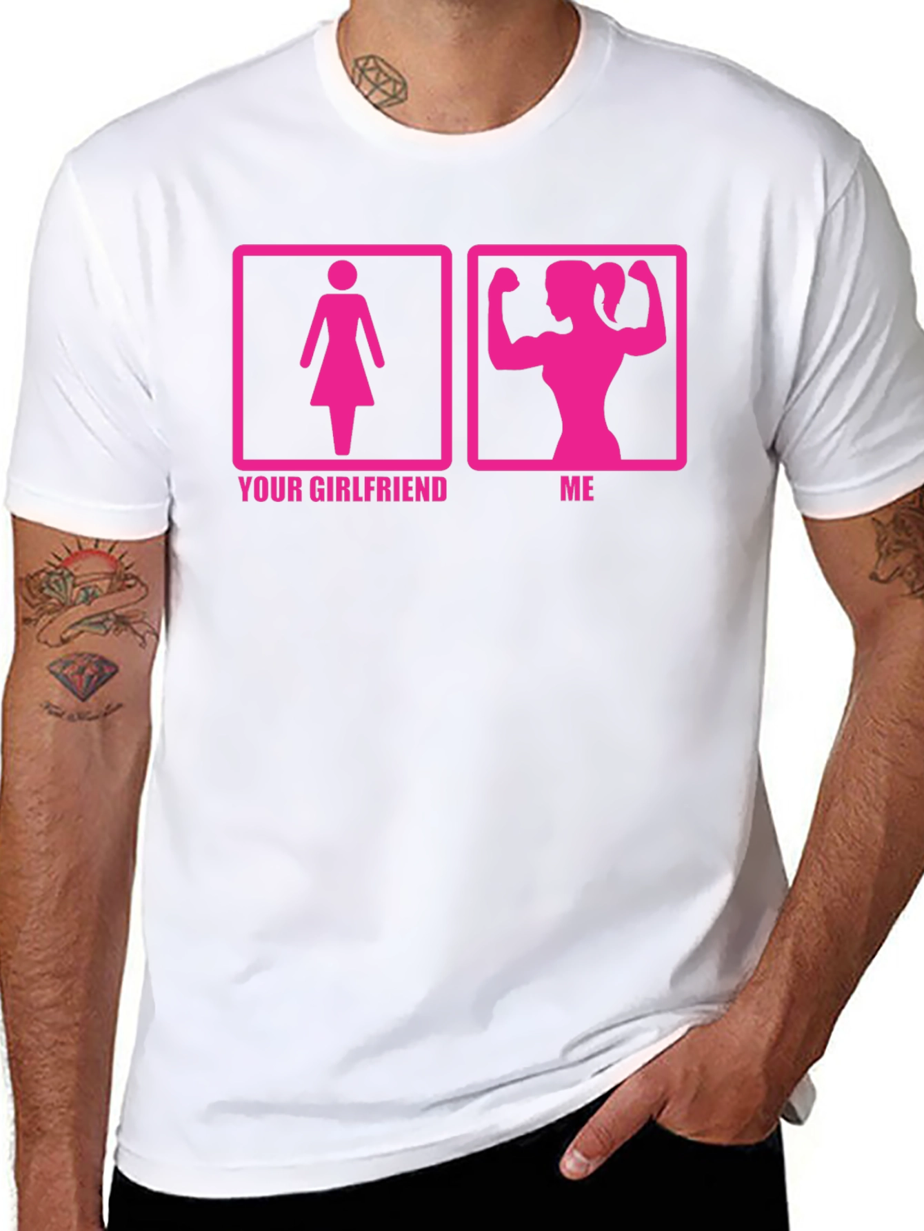 Humorous Womens Black T-Shirt: Your Girlfriend vs. Me