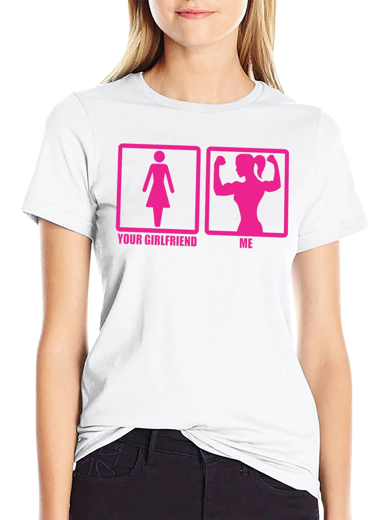 Humorous Womens Black T-Shirt: Your Girlfriend vs. Me