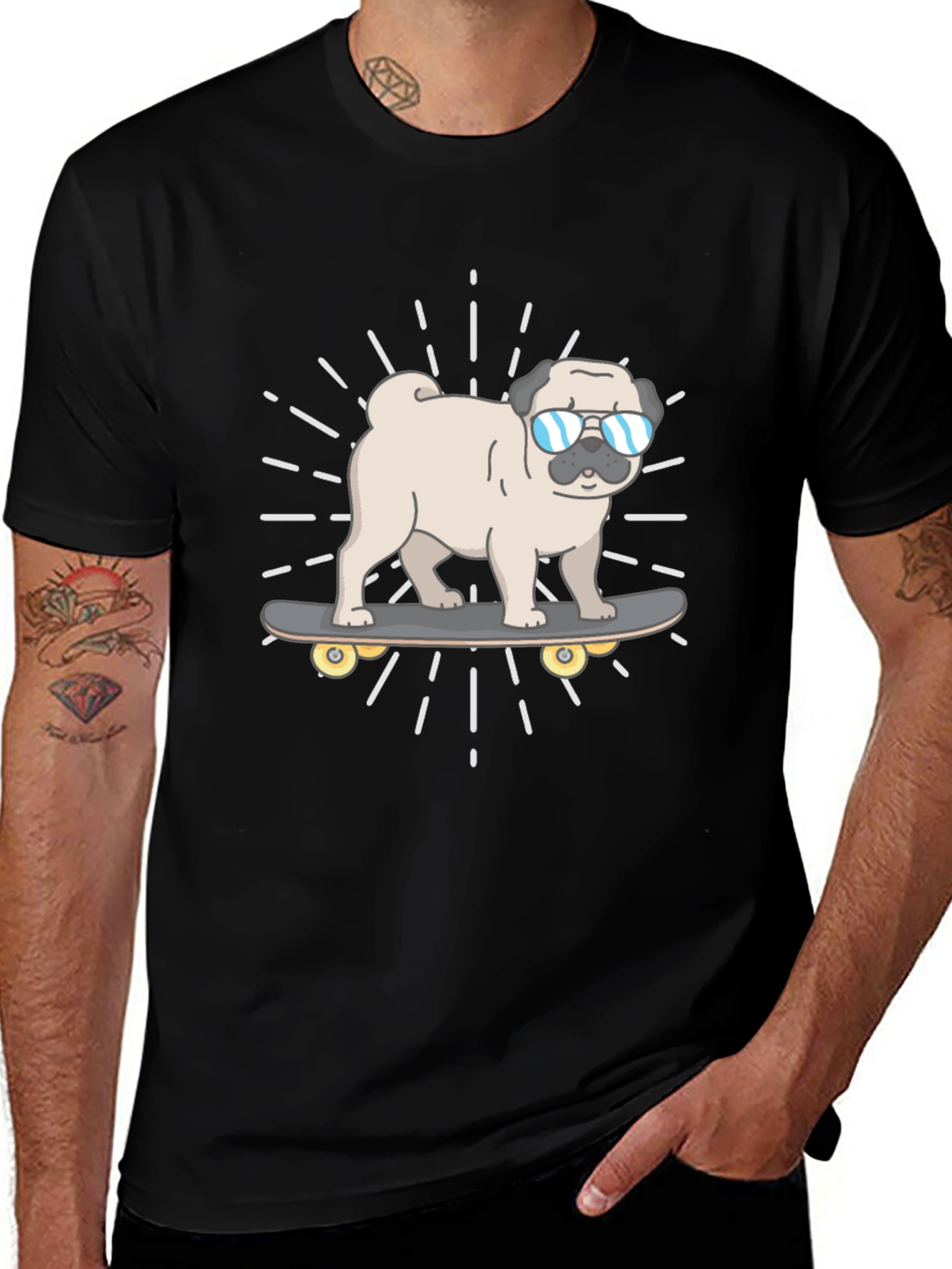 Cool Pug Skateboard T-Shirt - Black
