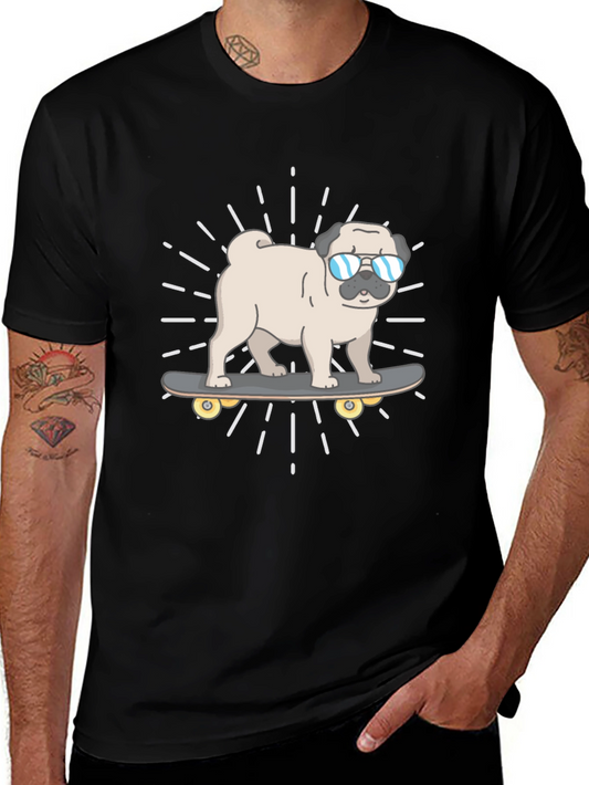 Cool Pug Skateboard T-Shirt - Black