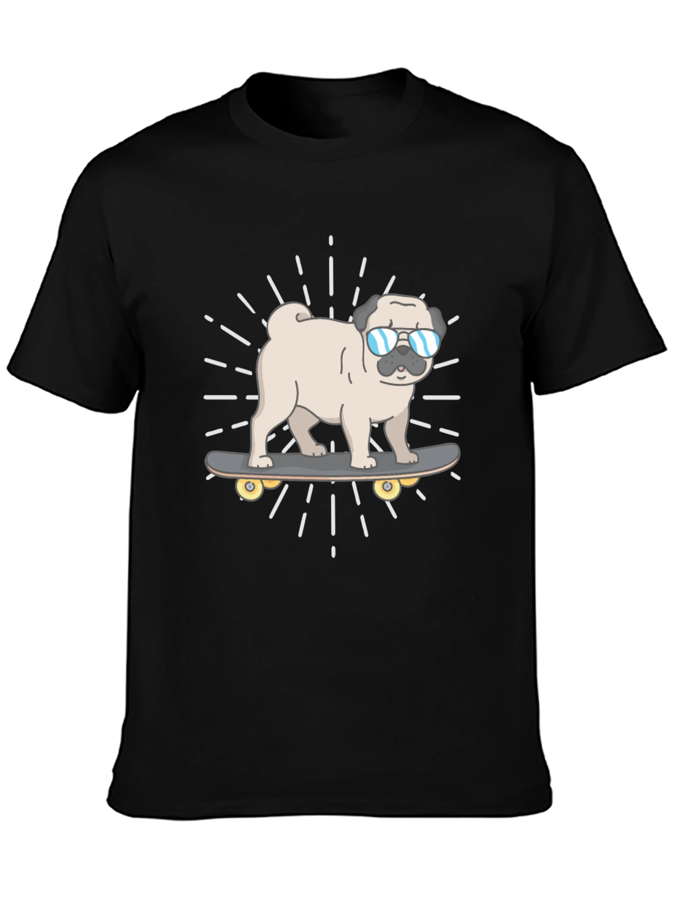 Cool Pug Skateboard T-Shirt - Black