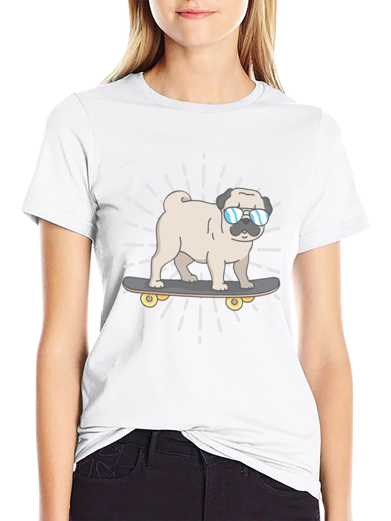 Cool Pug Skateboard T-Shirt - Black