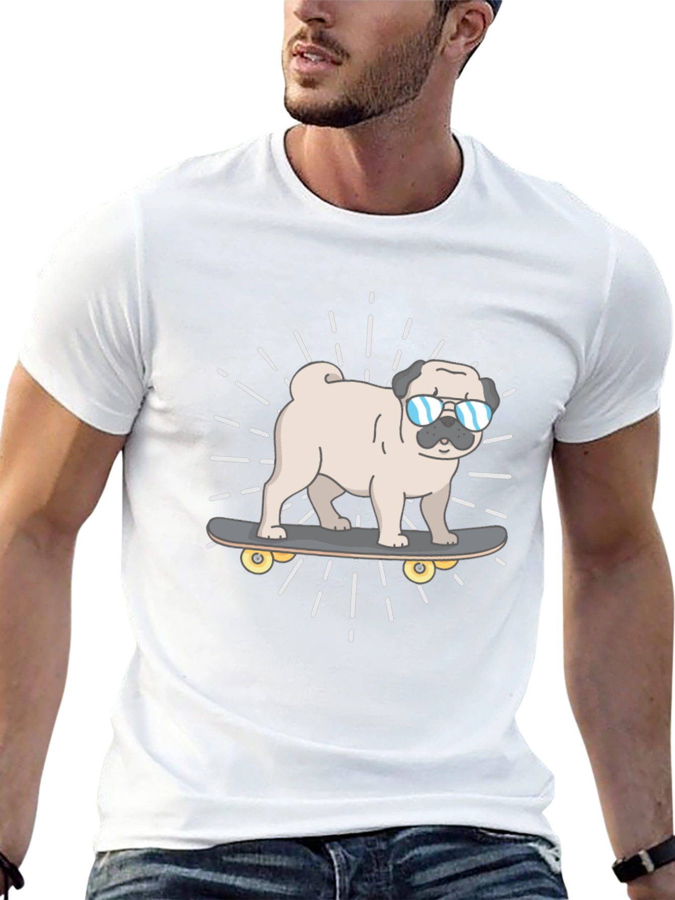 Cool Pug Skateboard T-Shirt - Black