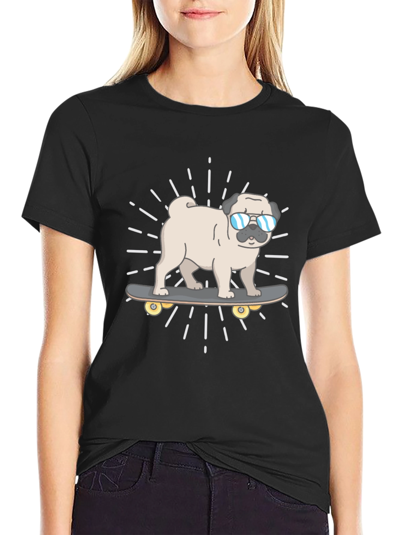 Cool Pug Skateboard T-Shirt - Black