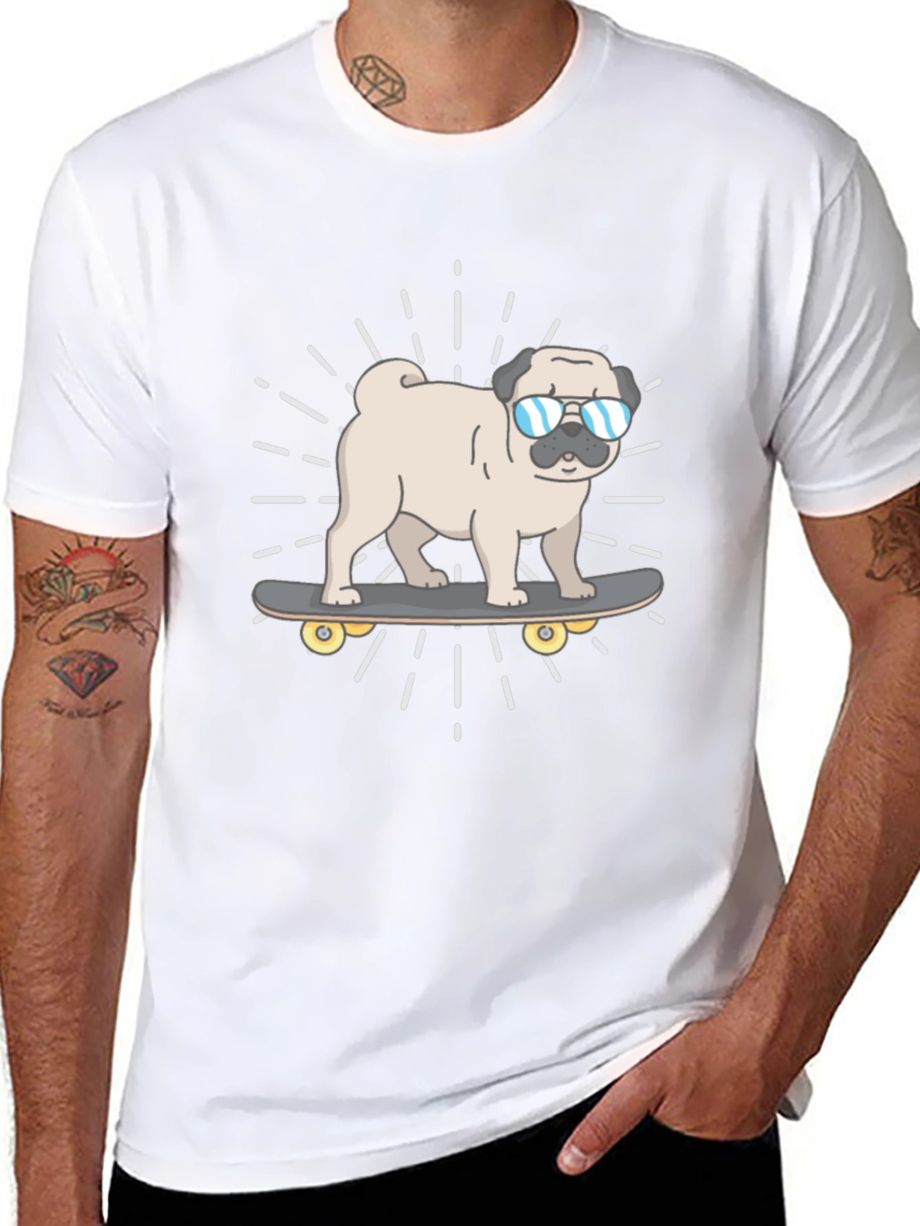 Cool Pug Skateboard T-Shirt - Black