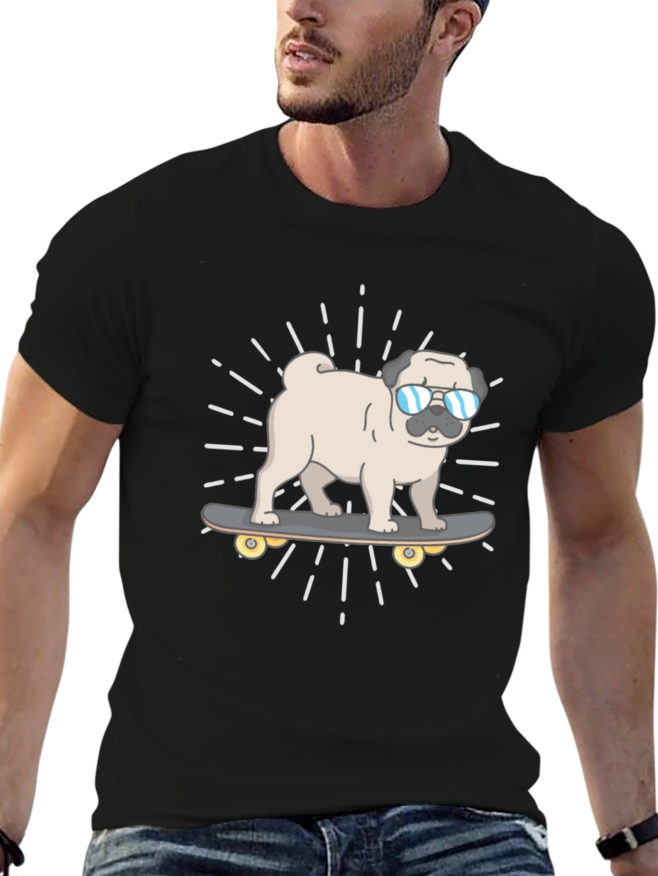 Cool Pug Skateboard T-Shirt - Black