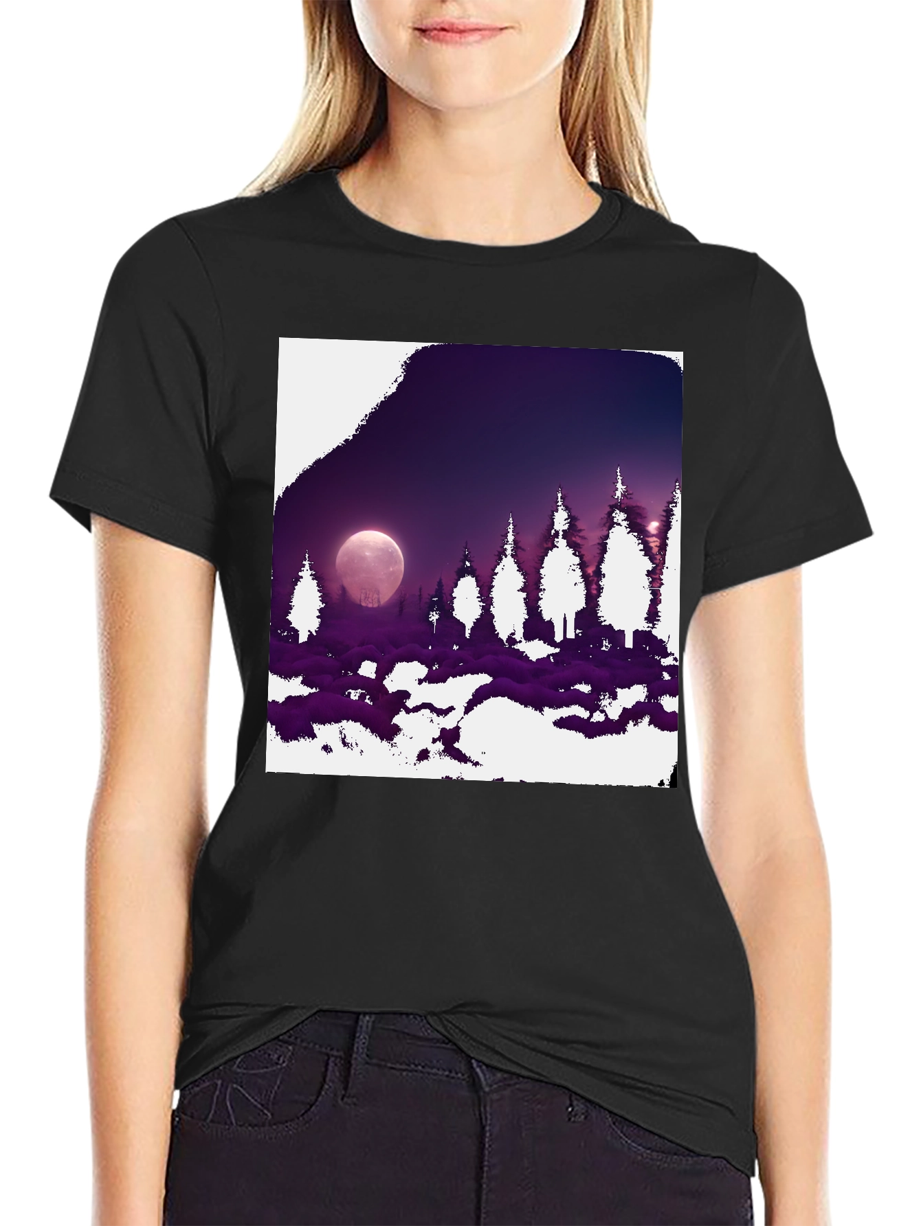 Lunar Forest Graphic Tee - Black Cotton Blend