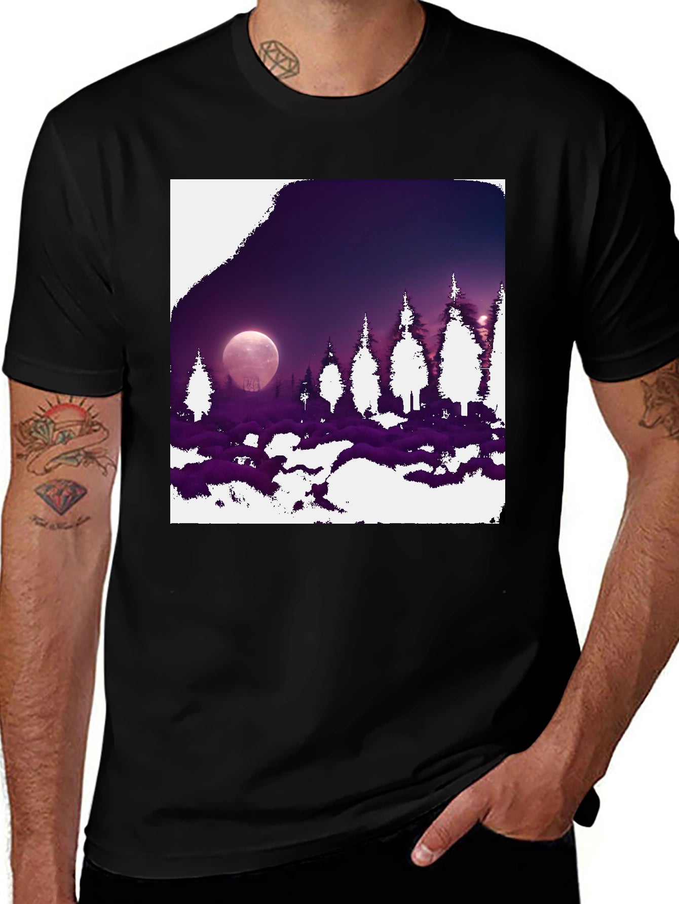 Lunar Forest Graphic Tee - Black Cotton Blend