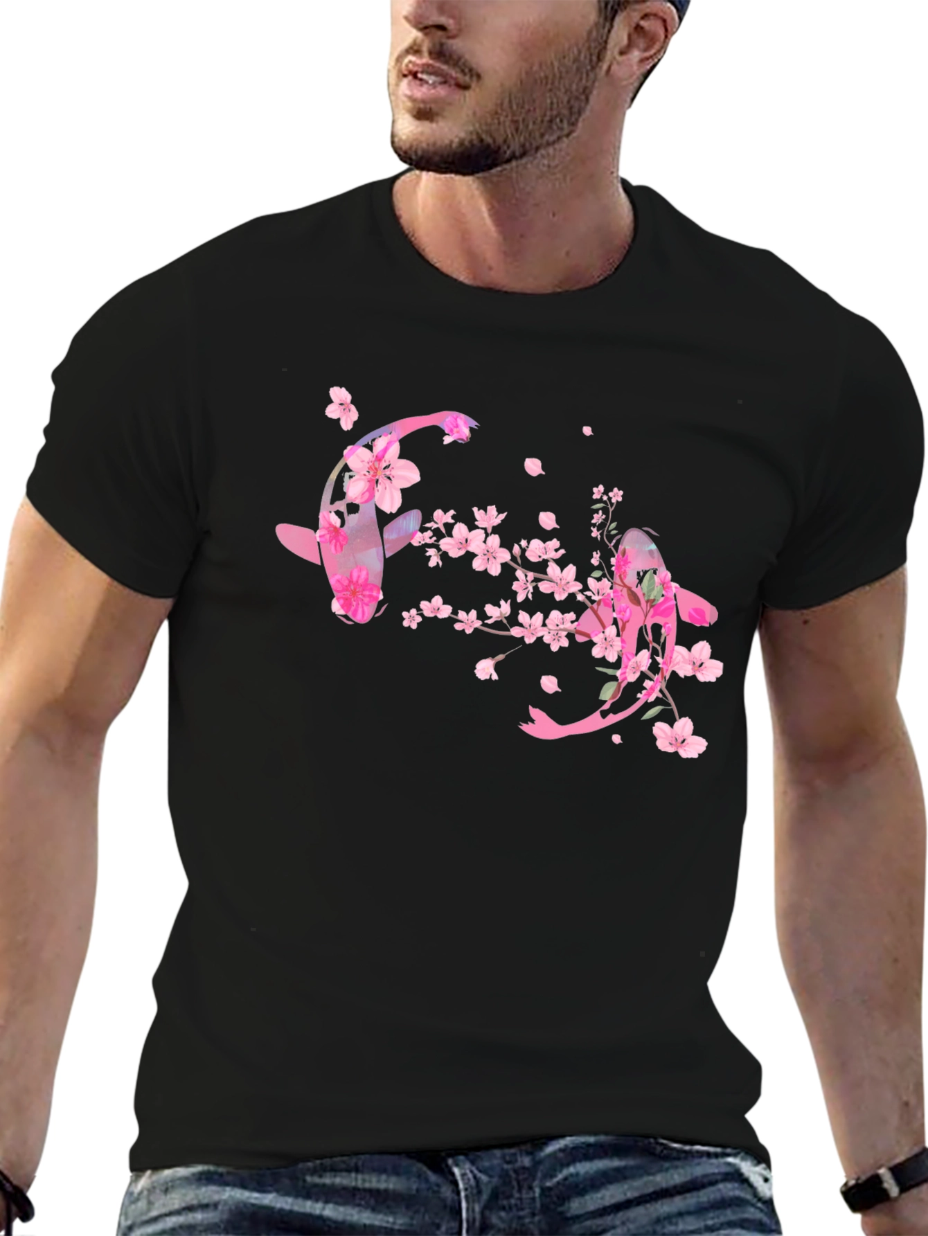 Koi Fish Cherry Blossom Graphic Tee