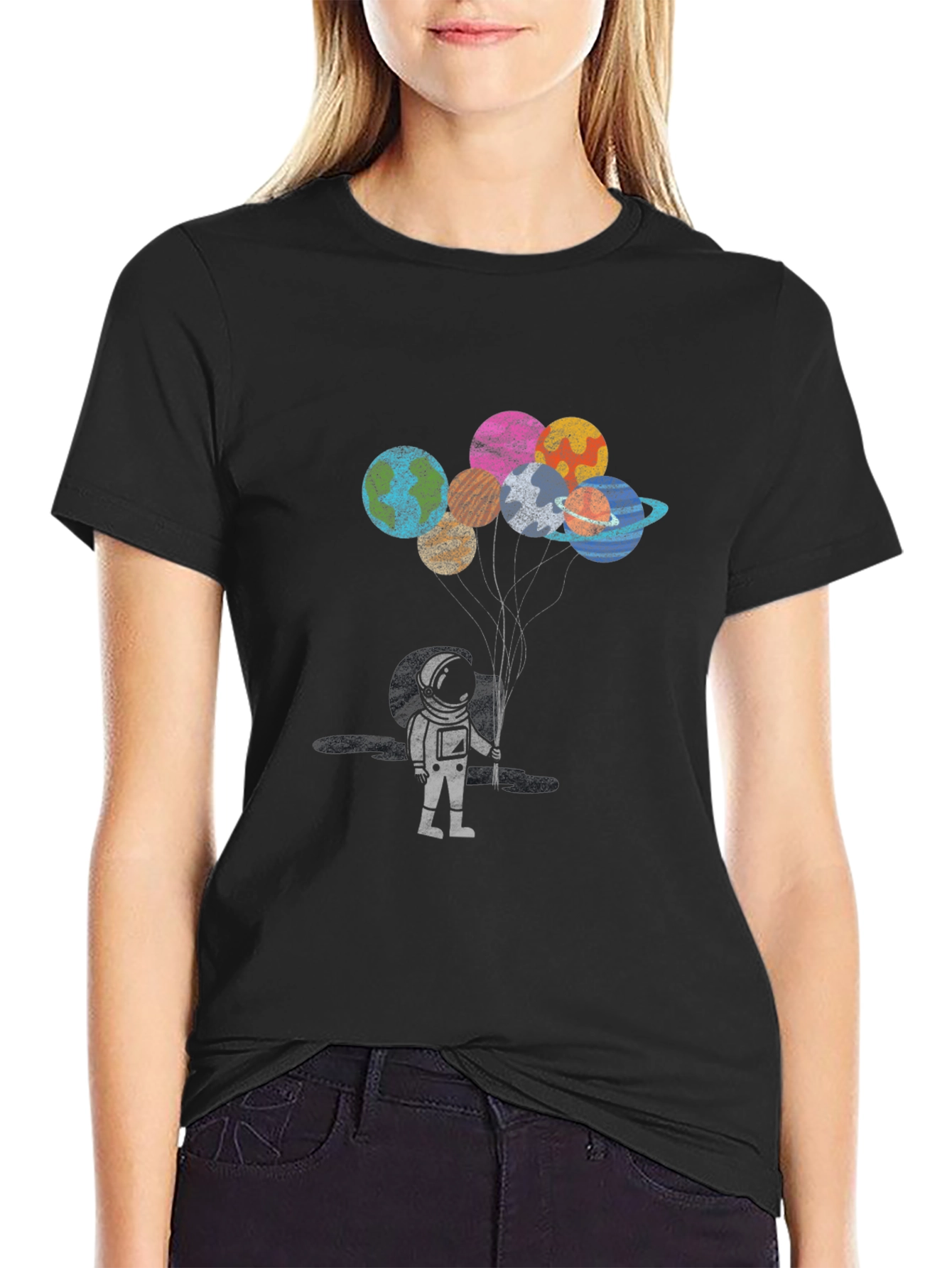 Astronaut Planet Balloons Graphic T-Shirt