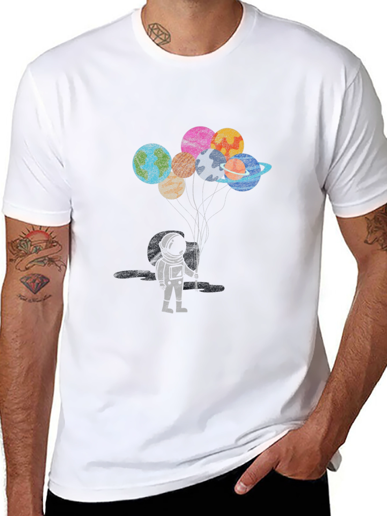 Astronaut Planet Balloons Graphic T-Shirt