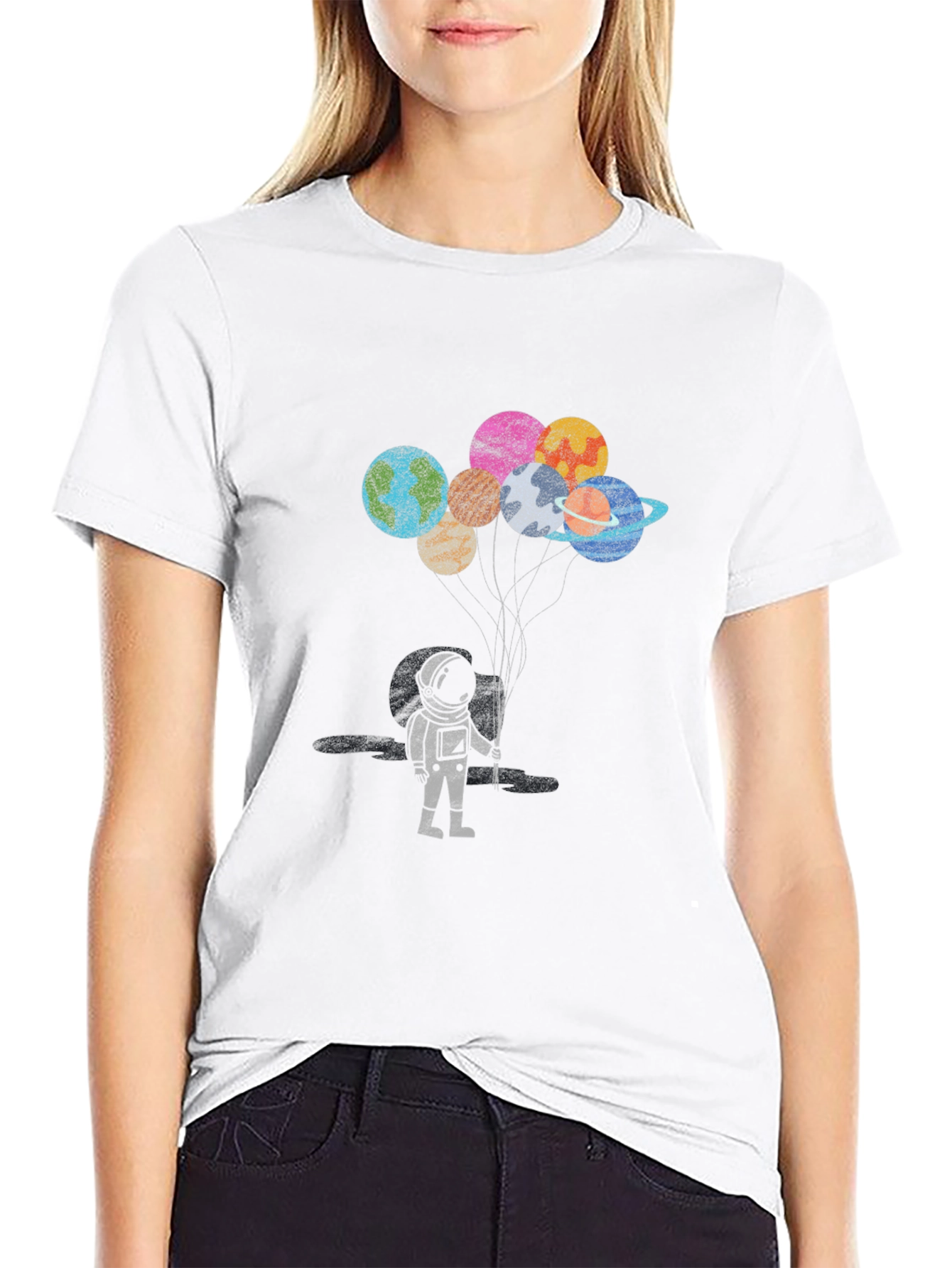 Astronaut Planet Balloons Graphic T-Shirt