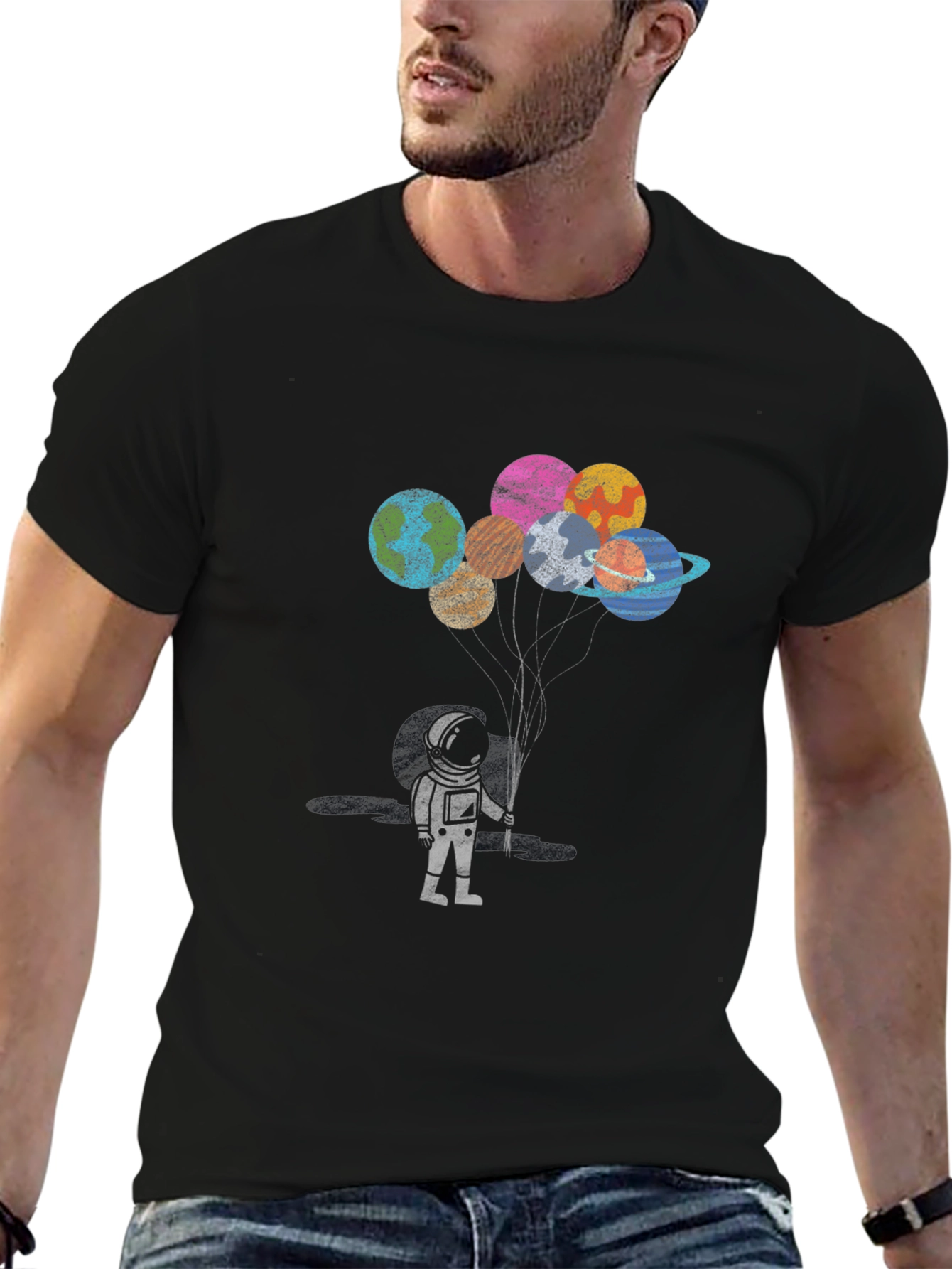 Astronaut Planet Balloons Graphic T-Shirt
