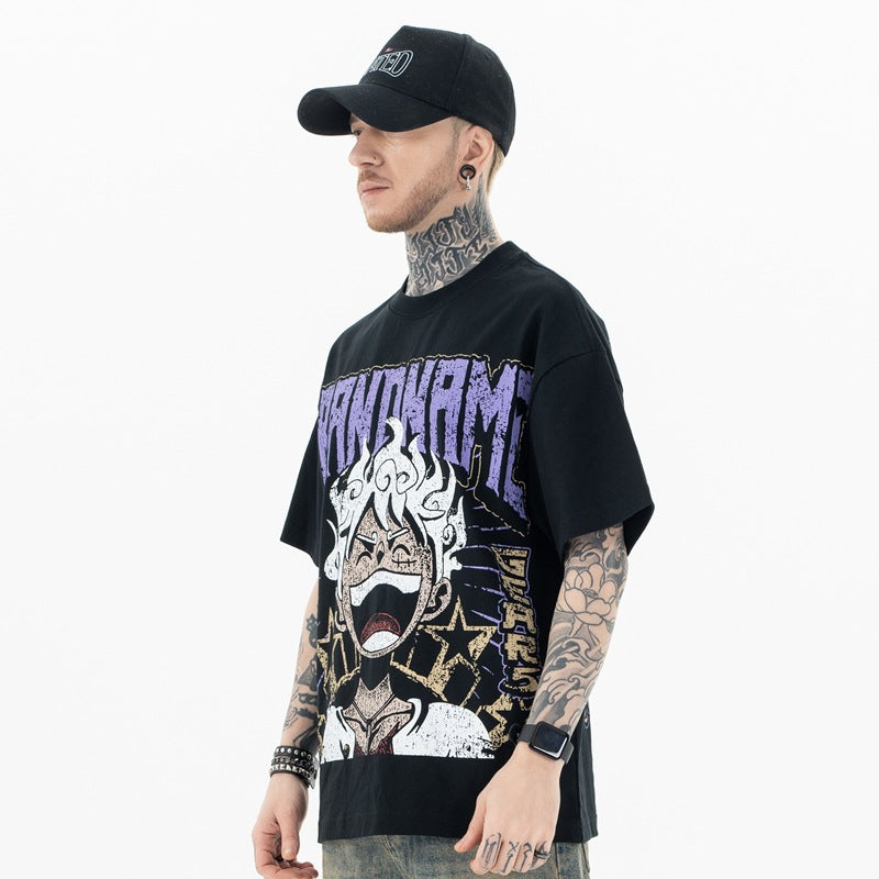 Men's Cartoon Destroyed Print Short Sleeve T-Shirt Unisex