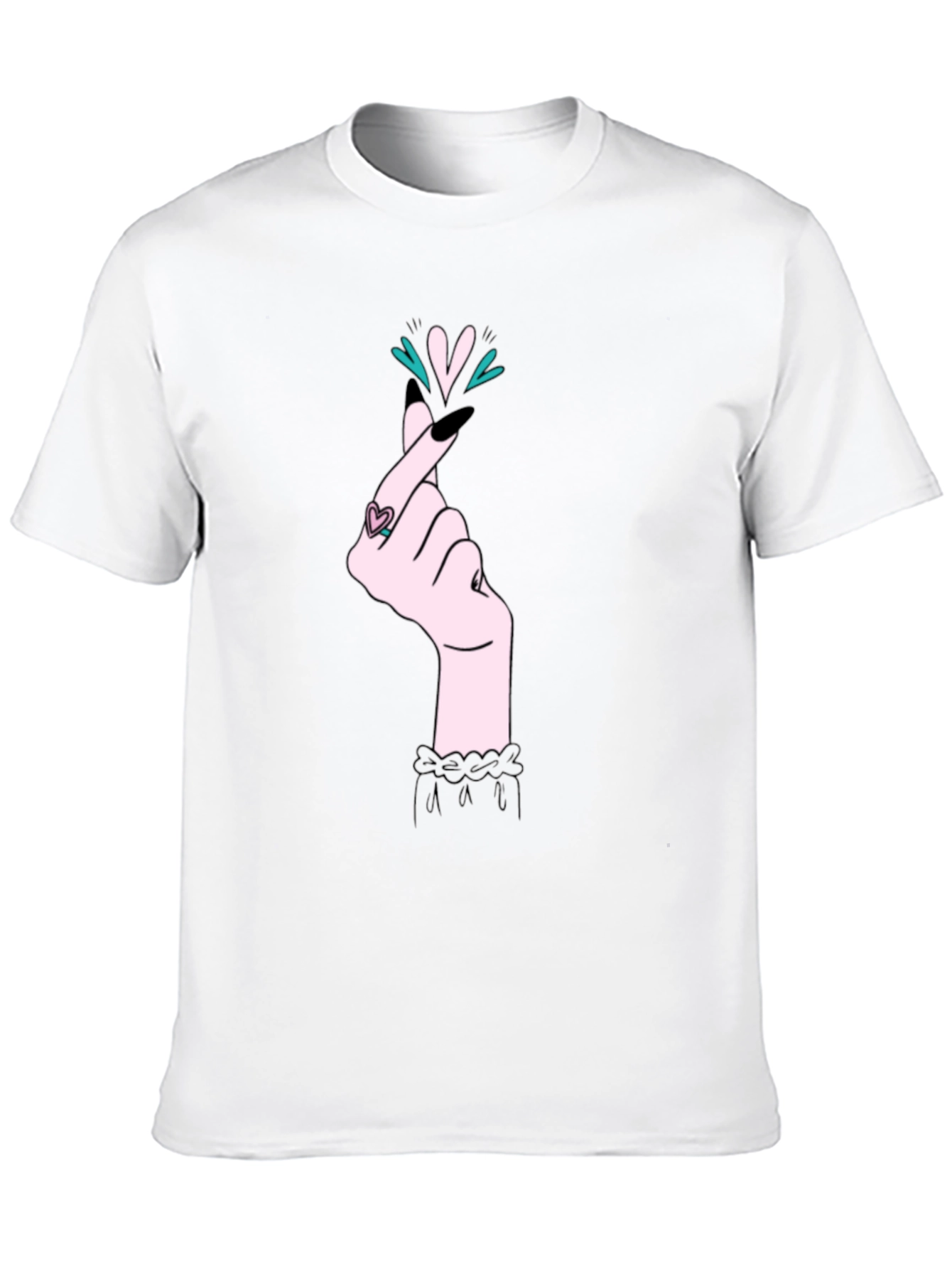Korean Heart Gesture Graphic T-Shirt - Black