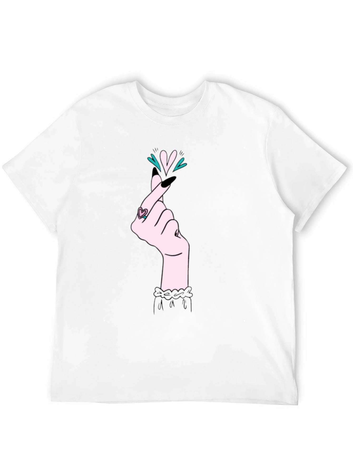 Korean Heart Gesture Graphic T-Shirt - Black