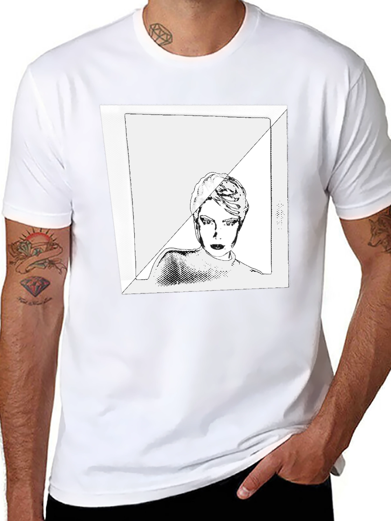 Black Graphic Tee with Edgy Portrait Design