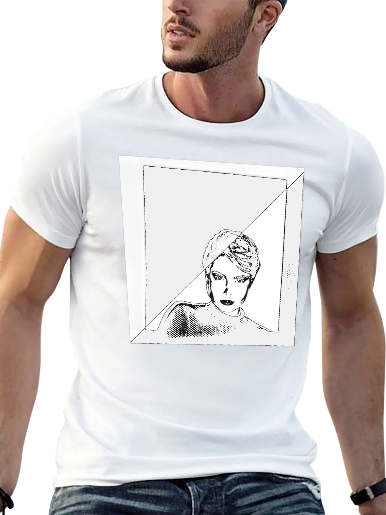 Black Graphic Tee with Edgy Portrait Design