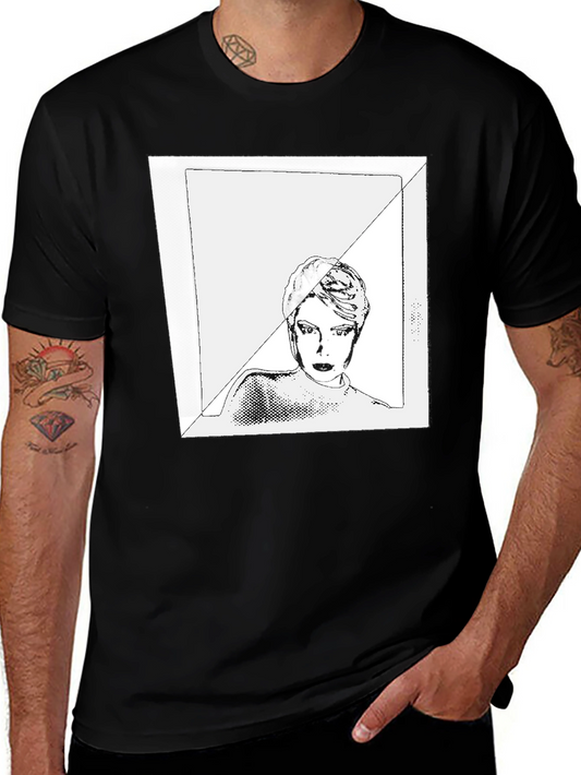 Black Graphic Tee with Edgy Portrait Design
