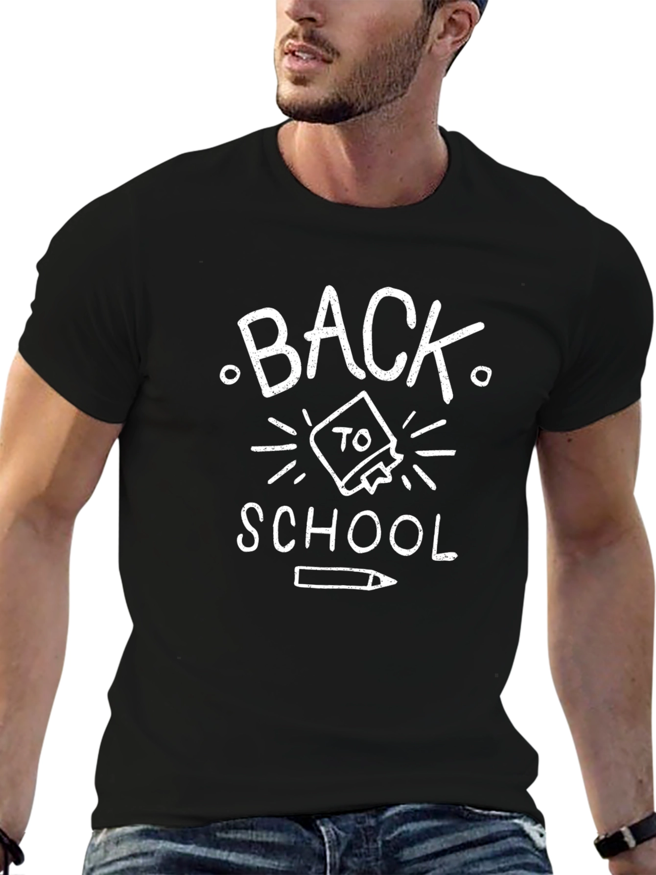 Back to School Graphic Tee - Black Cotton Blend