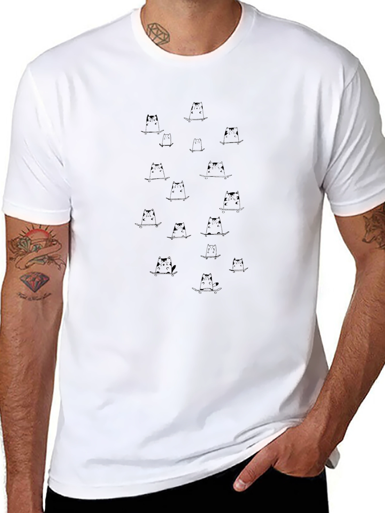 Black Cat Pattern T-Shirt Casual Style