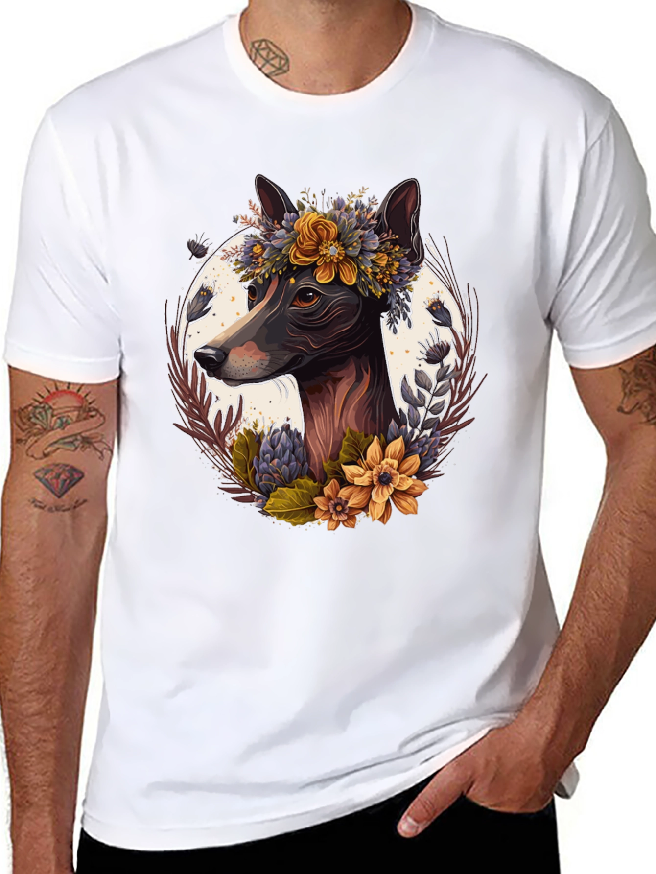 Dog Floral Wreath T-Shirt