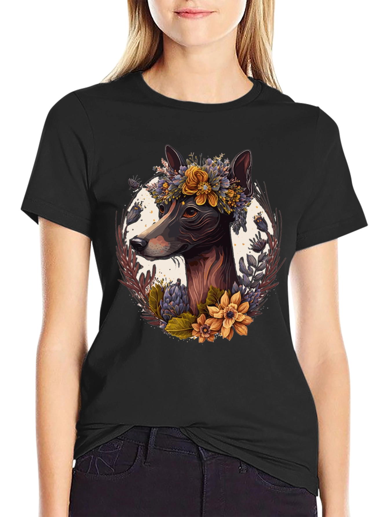 Dog Floral Wreath T-Shirt
