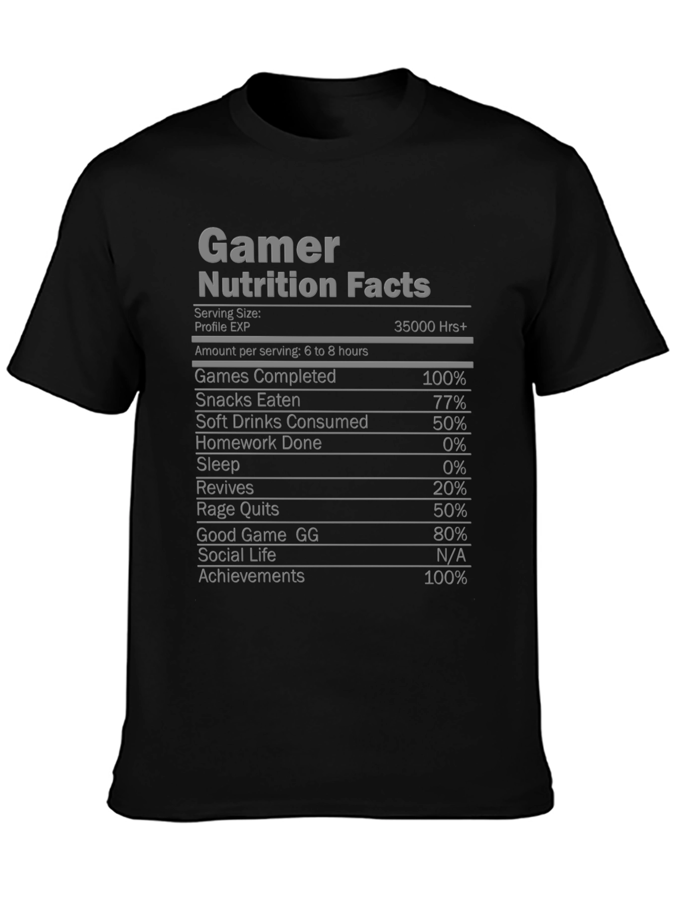 Gamer Nutrition Facts T-Shirt - Funny Gaming Tee