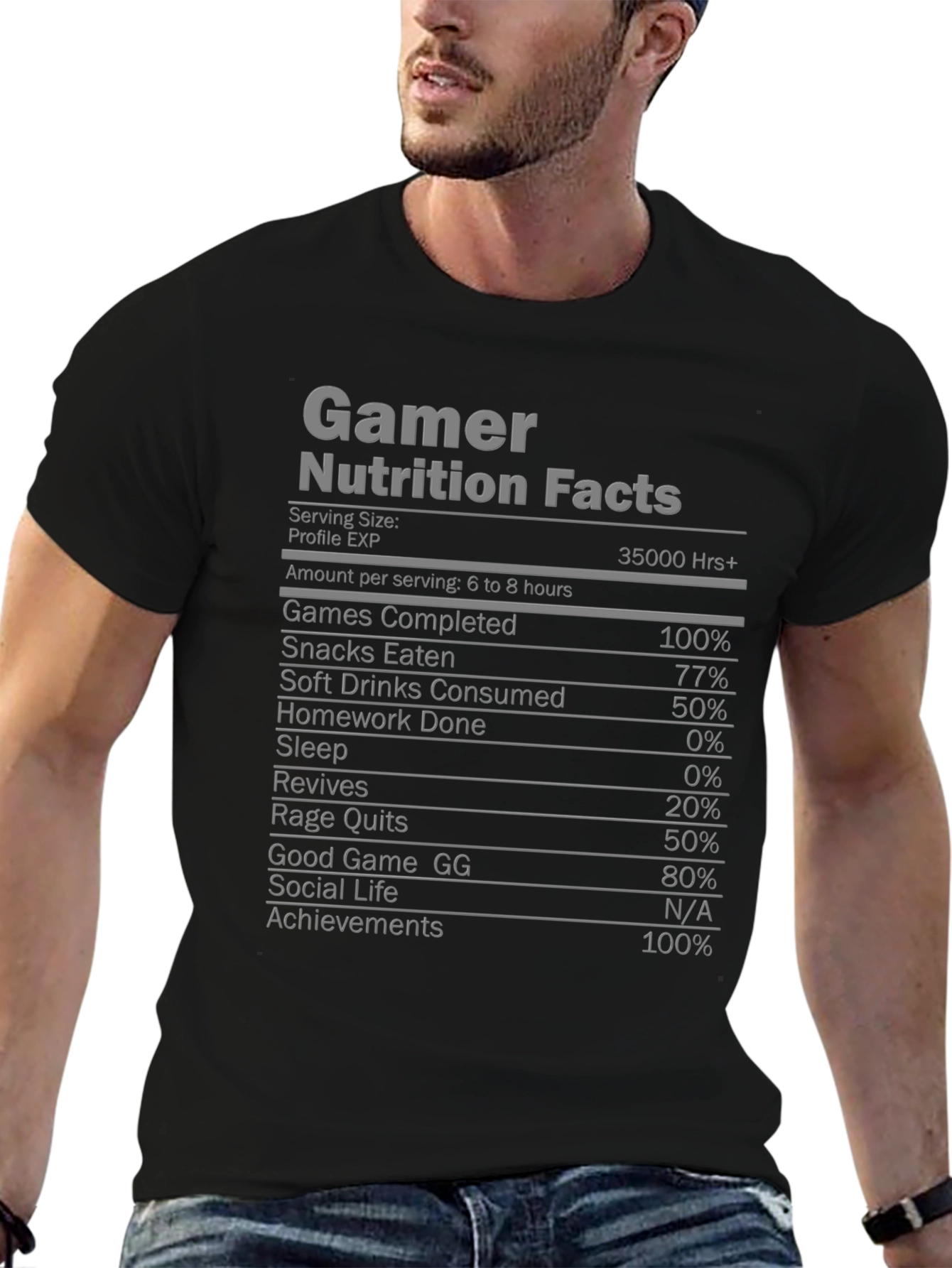 Gamer Nutrition Facts T-Shirt - Funny Gaming Tee