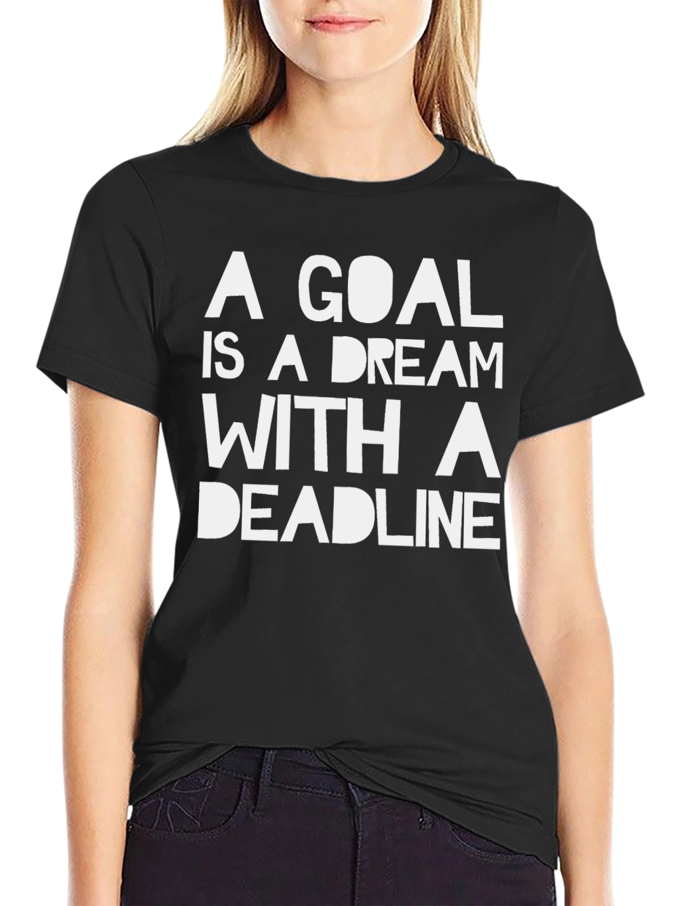 Goal Dream Deadline Black Graphic T-Shirt