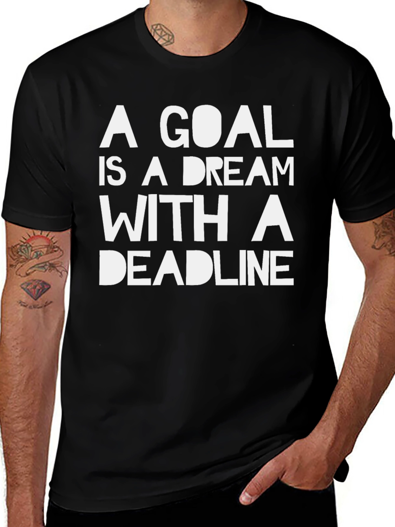 Goal Dream Deadline Black Graphic T-Shirt