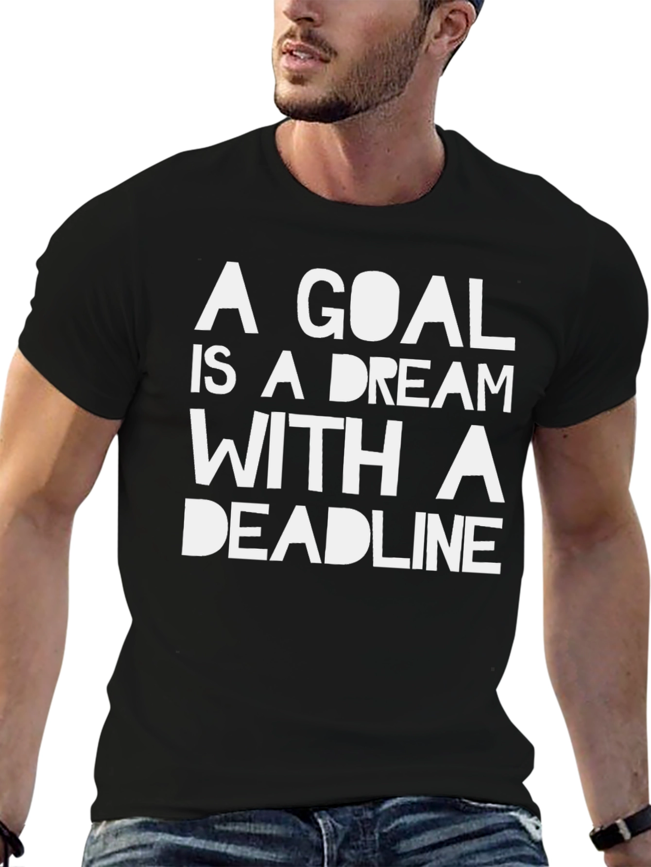 Goal Dream Deadline Black Graphic T-Shirt