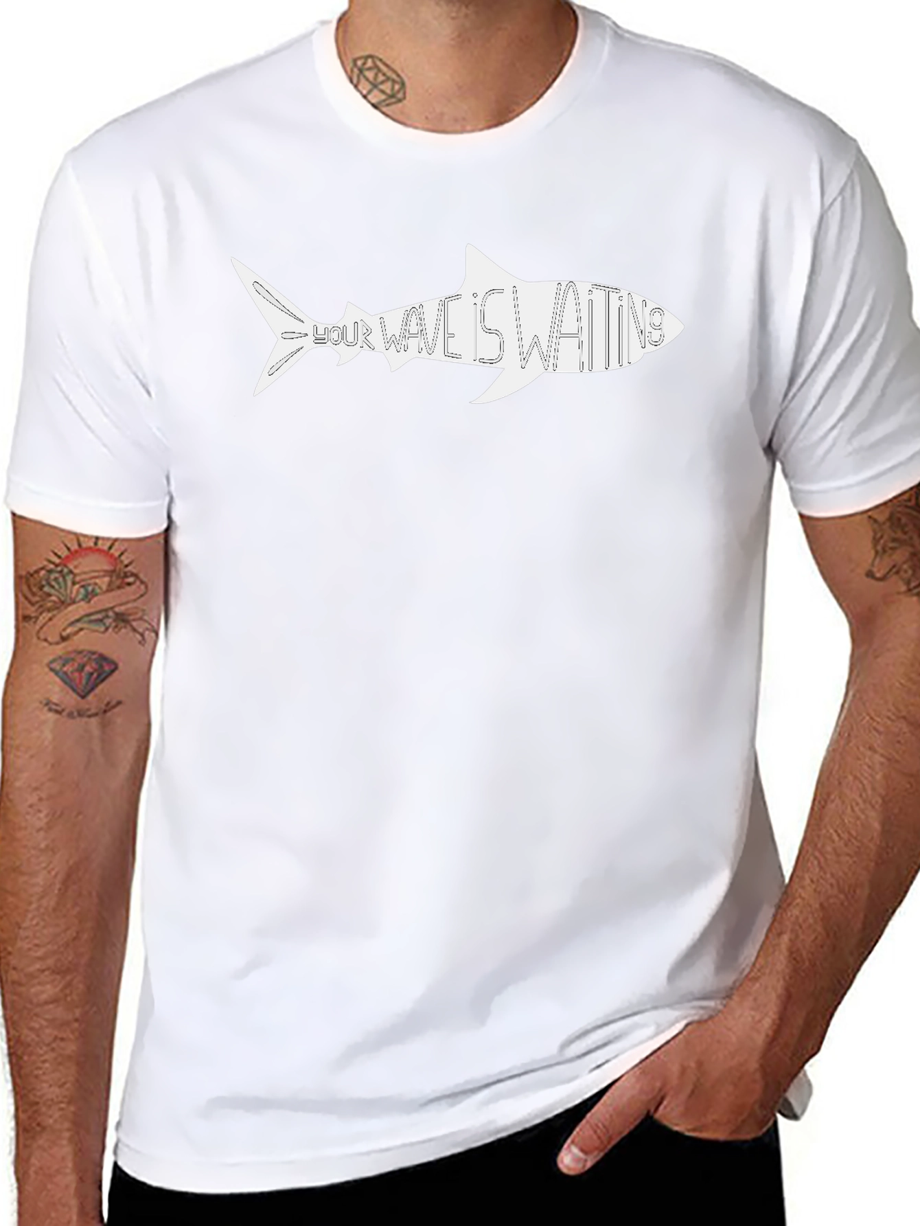Shark Wave Waiting Graphic Tee - Black Cotton Shirt
