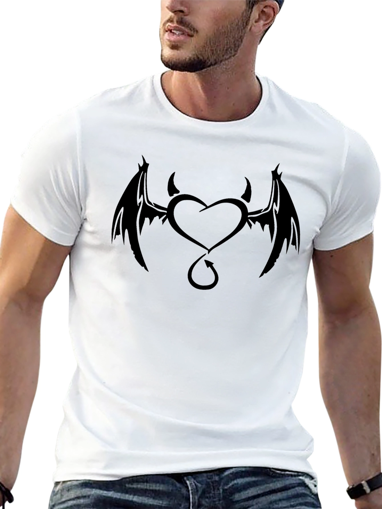 Devil Heart Graphic Tee - Black Cotton T-Shirt