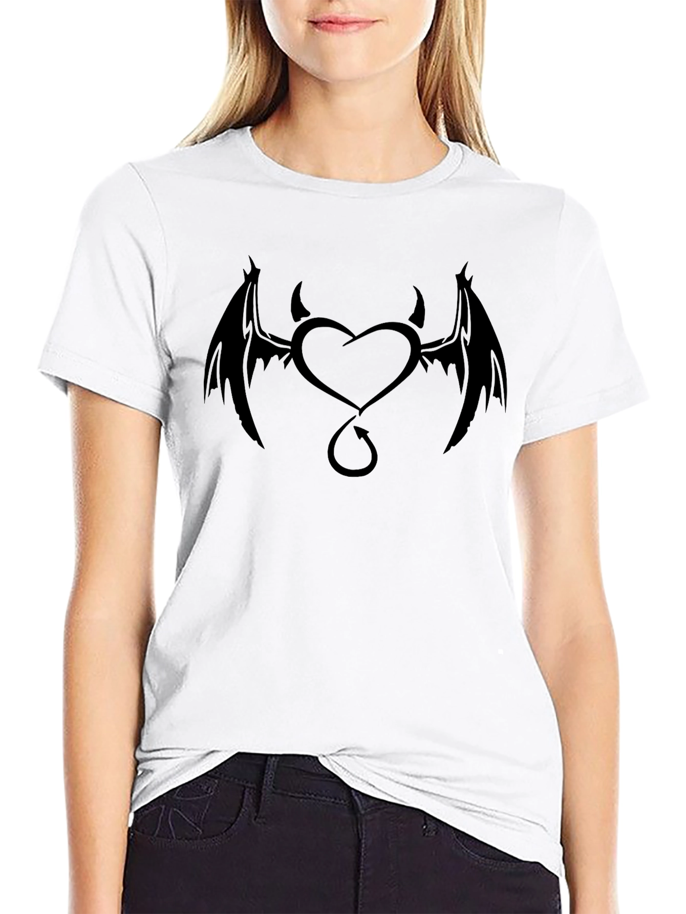 Devil Heart Graphic Tee - Black Cotton T-Shirt