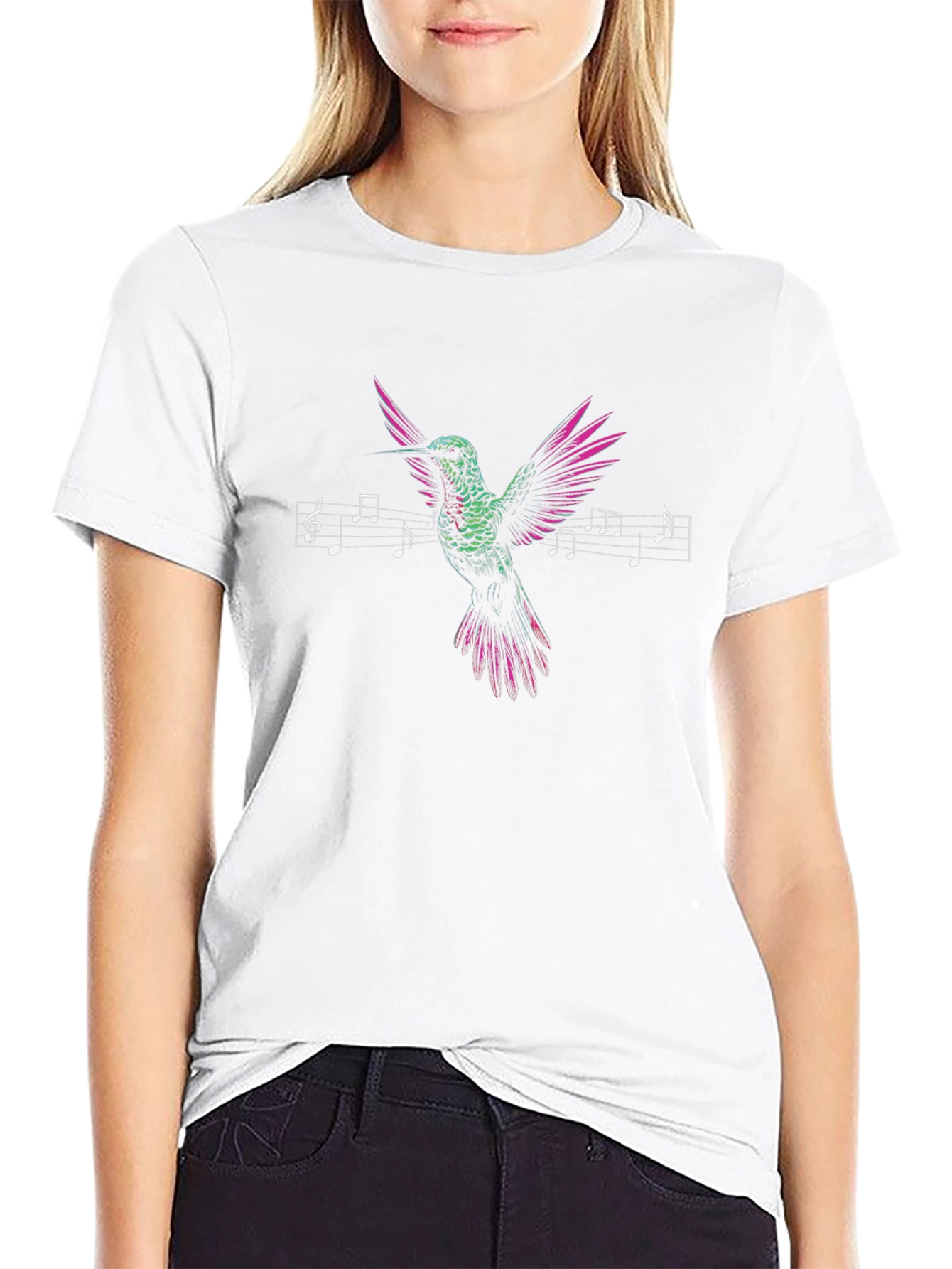 Hummingbird Music Notes Black Graphic Tee