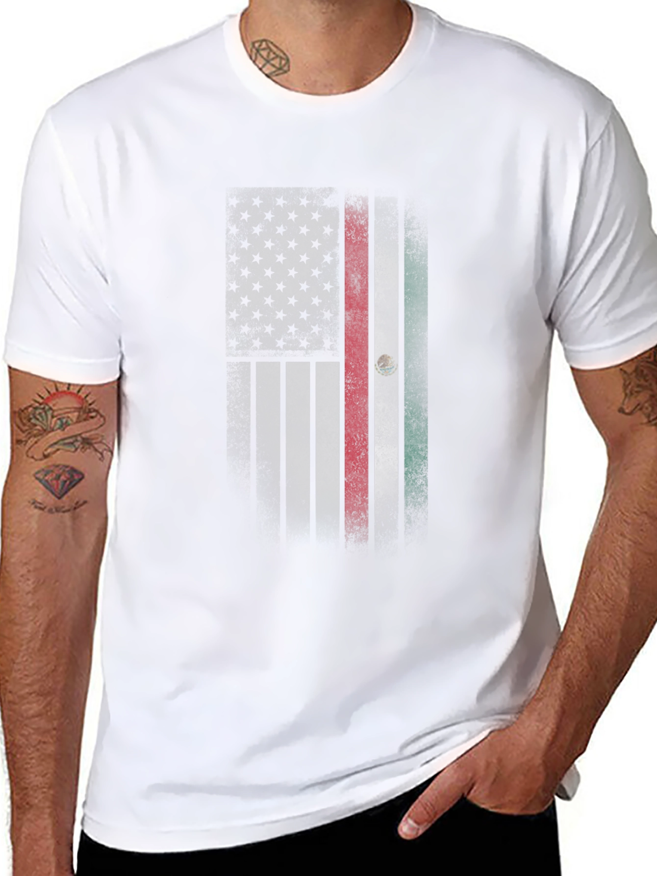 USA Mexico Flag Graphic Tee - Patriotic Blend T-Shirt