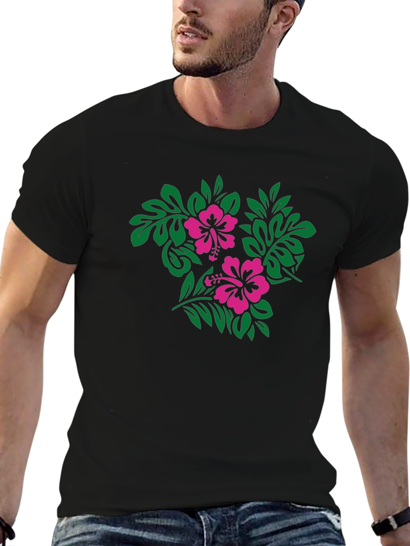 Hibiscus Floral Print Black T-Shirt