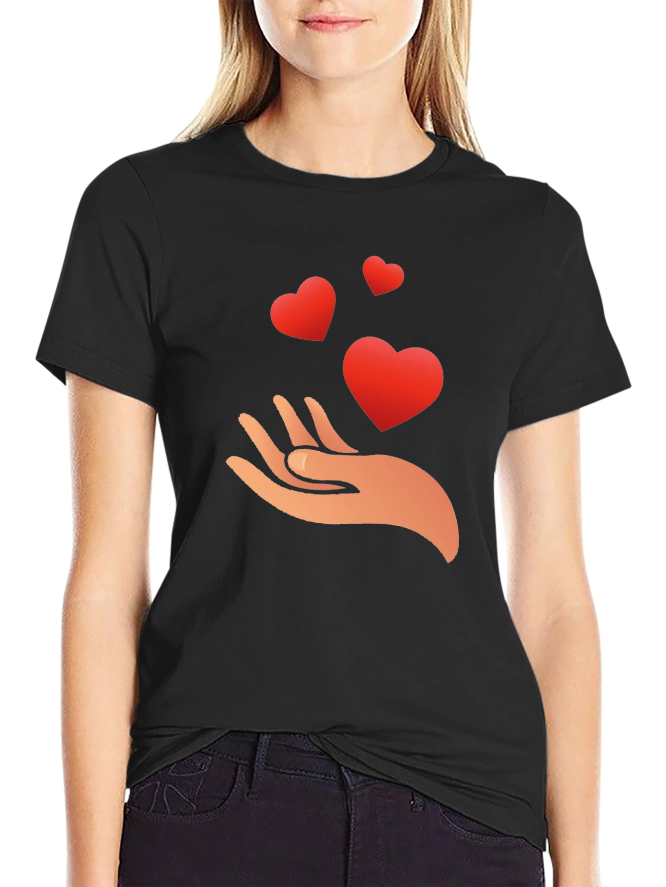 Heart in Hand Graphic Black T-Shirt