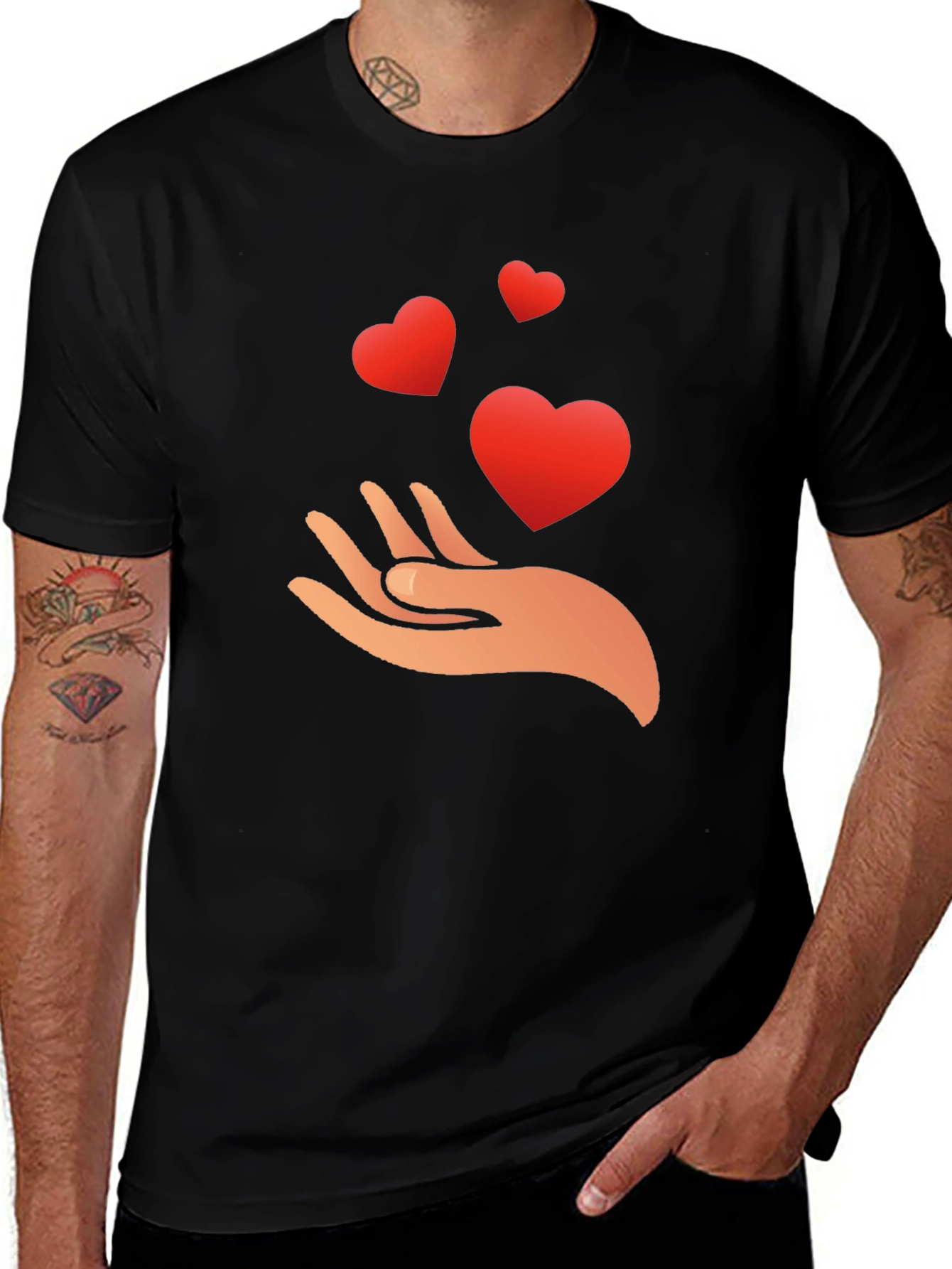 Heart in Hand Graphic Black T-Shirt