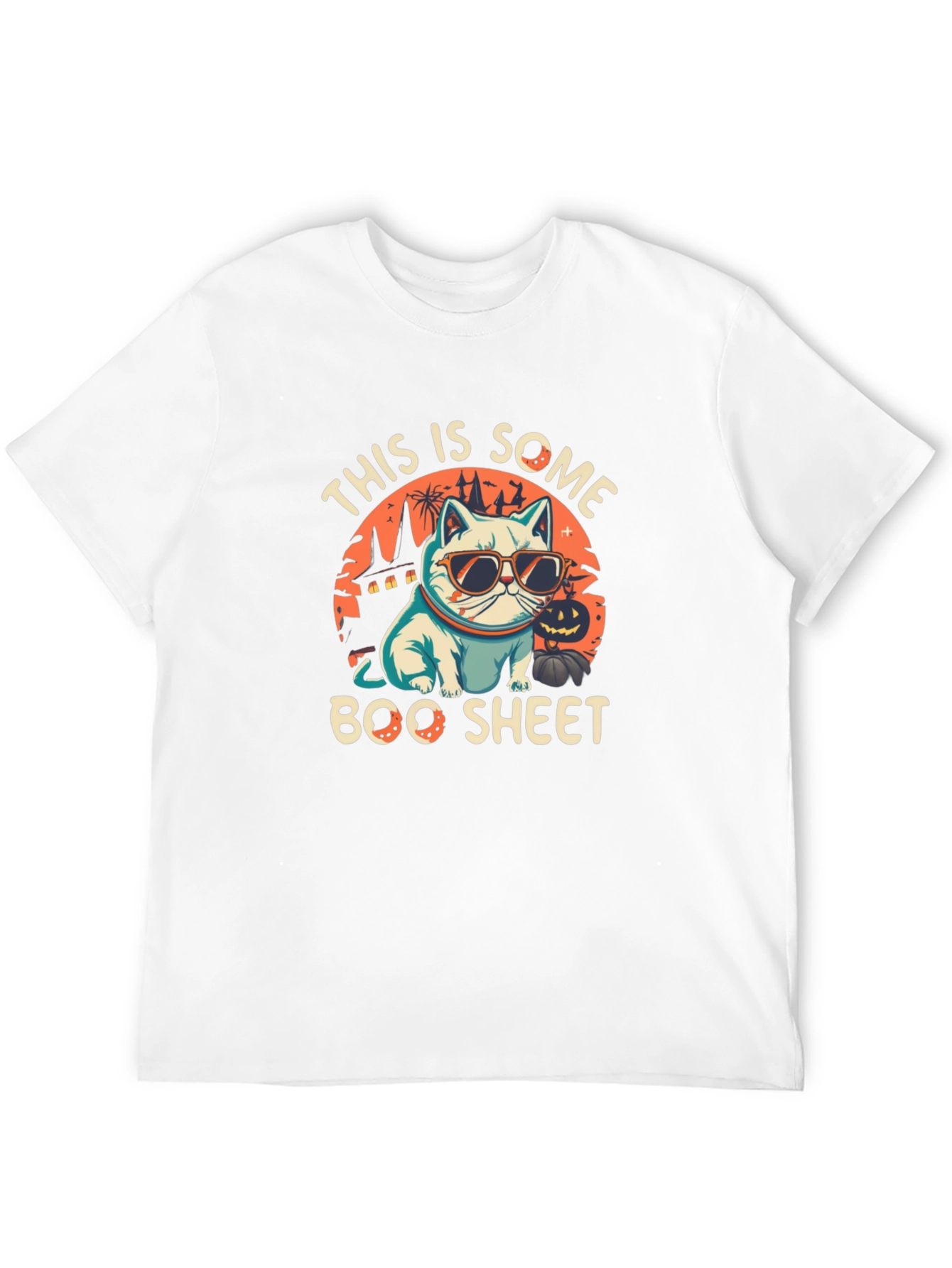 Boo Sheet Halloween T-Shirt - Cat with Sunglasses